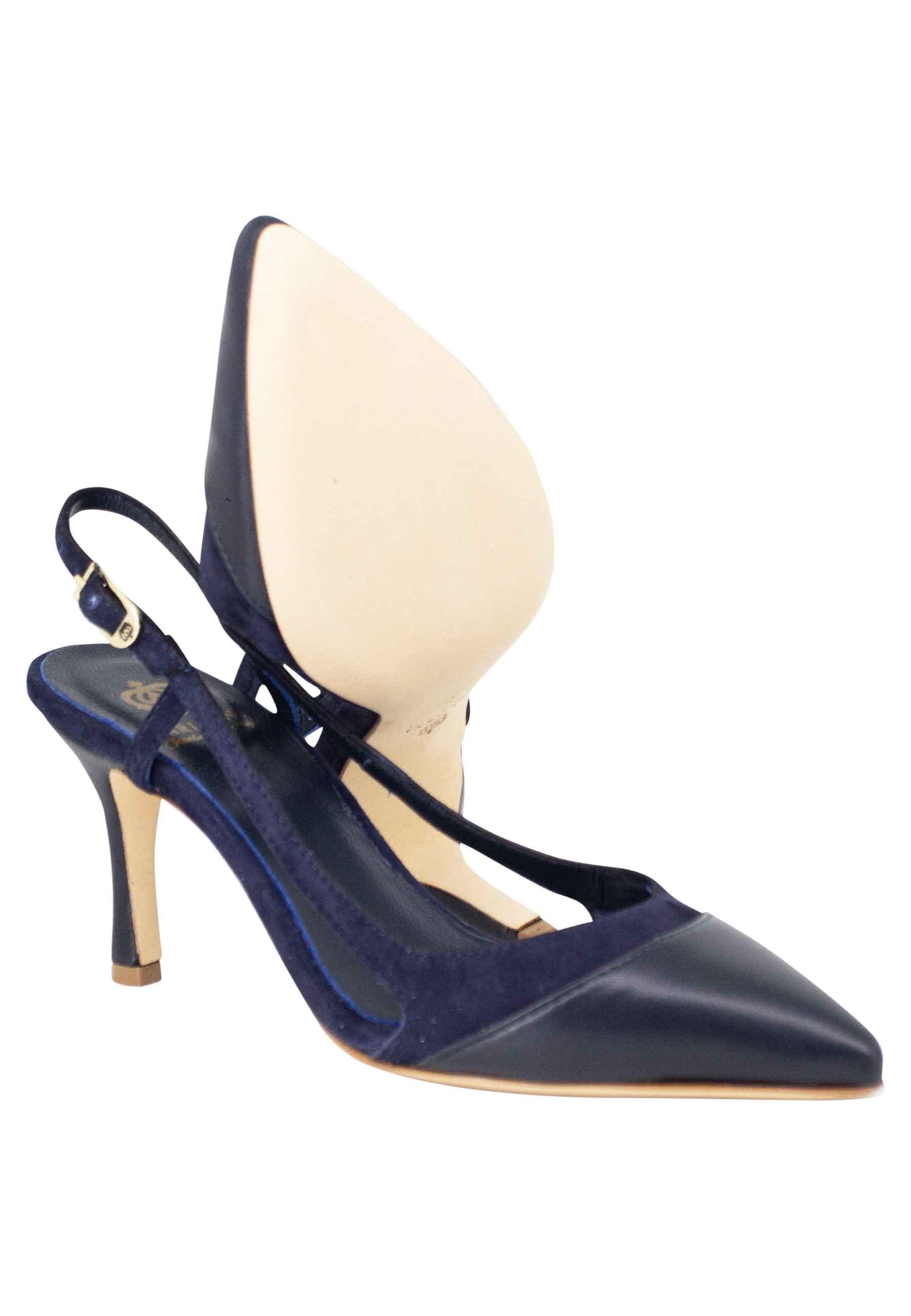 Decollete slingback donna in pelle e camoscio blu tacco alto CH1605 002 L'Arianna 