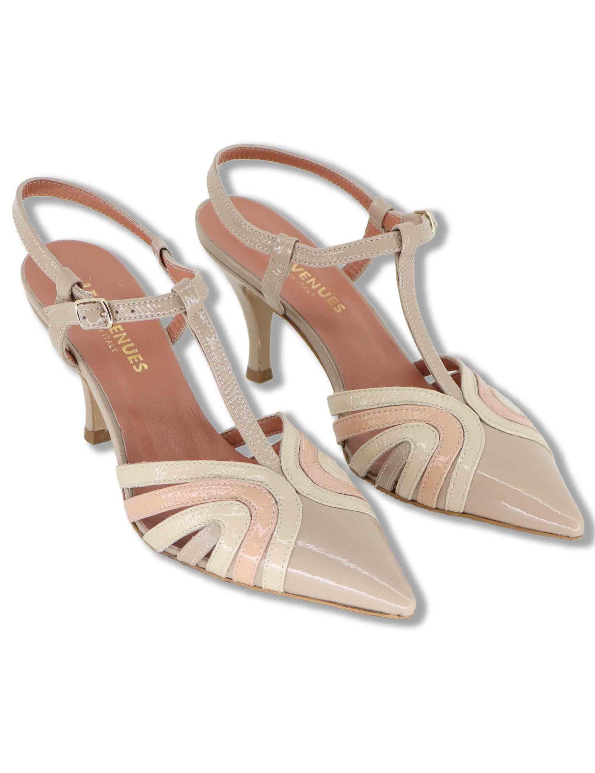 Slingback donna in vernice beige tacco alto 8745R 023 Les Venues 