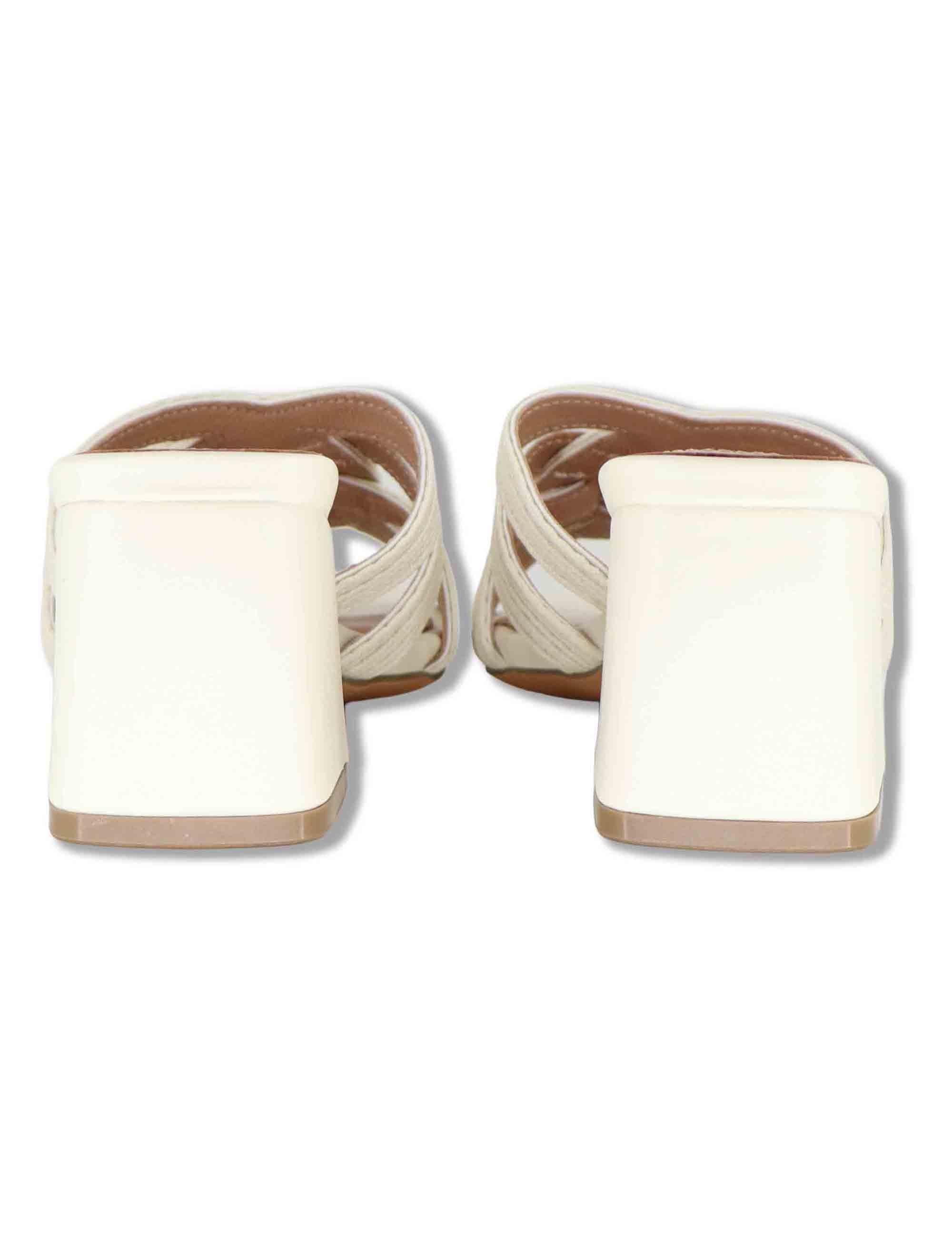 Sandali scalzati donna in pelle e tessuto off white con tacco alto Aran 878Z94HG 02-OFF WHT Bibi Lou 