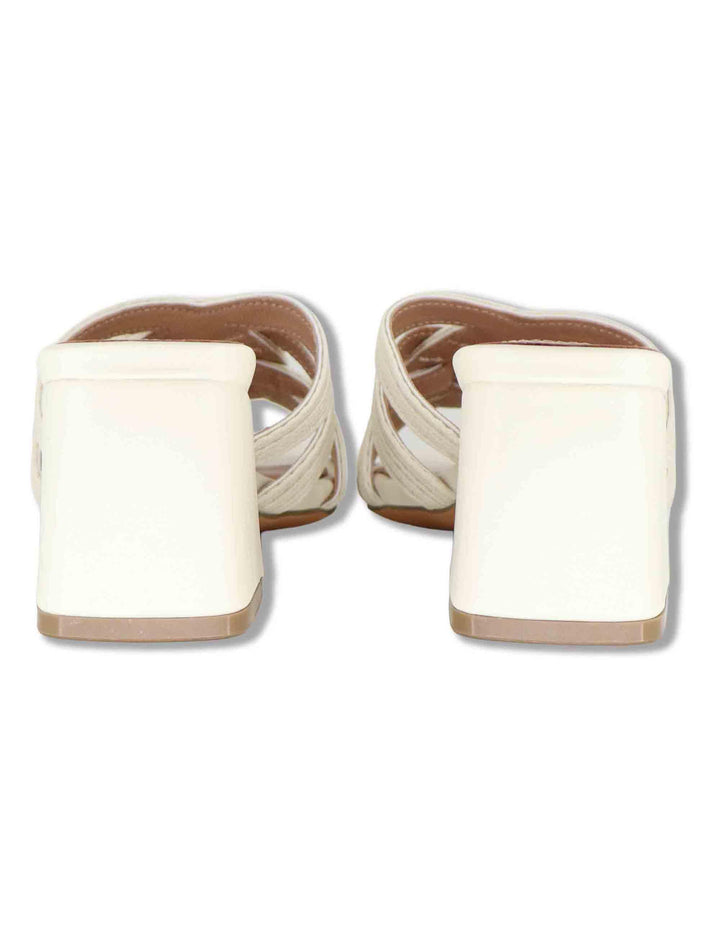 Sandali scalzati donna in pelle e tessuto off white con tacco alto Aran 878Z94HG 02-OFF WHT Bibi Lou 