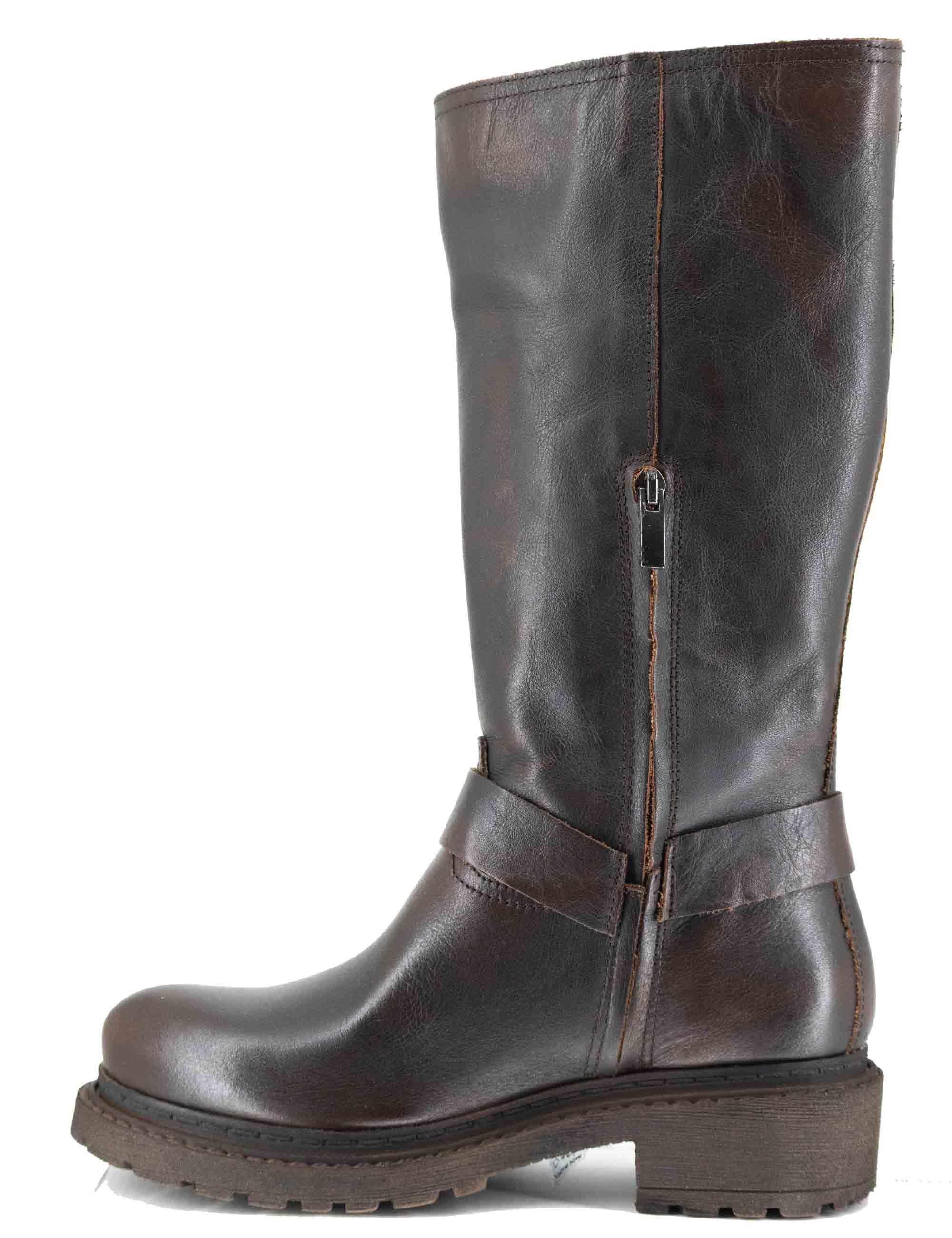 Stivali donna in pelle marrone con cinturone e suola in gomma SPMA644 014 Spatarella 