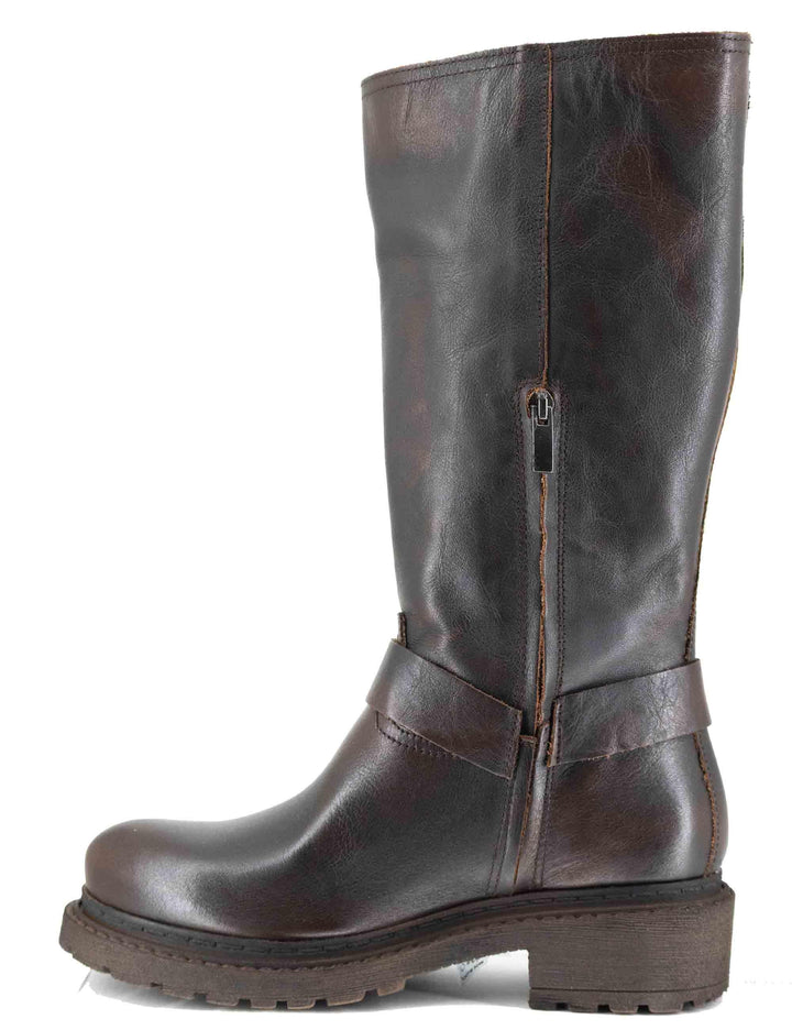 Stivali donna in pelle marrone con cinturone e suola in gomma SPMA644 014 Spatarella 