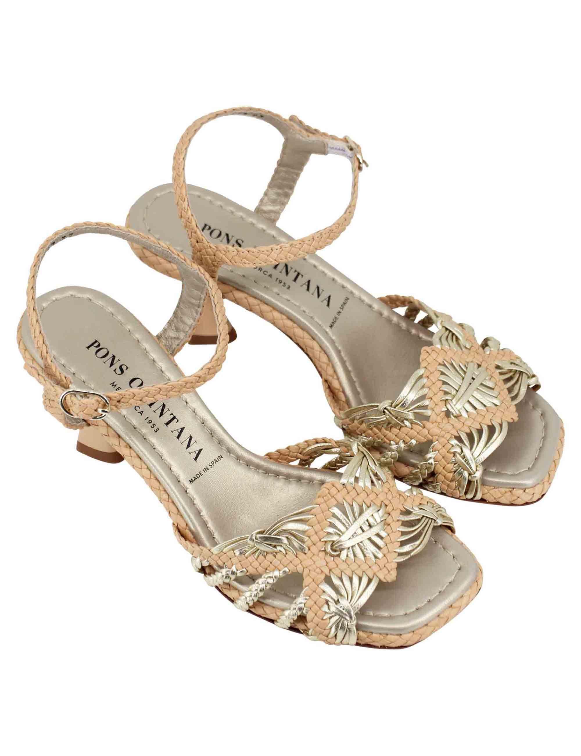 Sandali donna in pelle intrecciata beige con cinturino alla caviglia e punta quadra 10867 600 Pons Quintana 