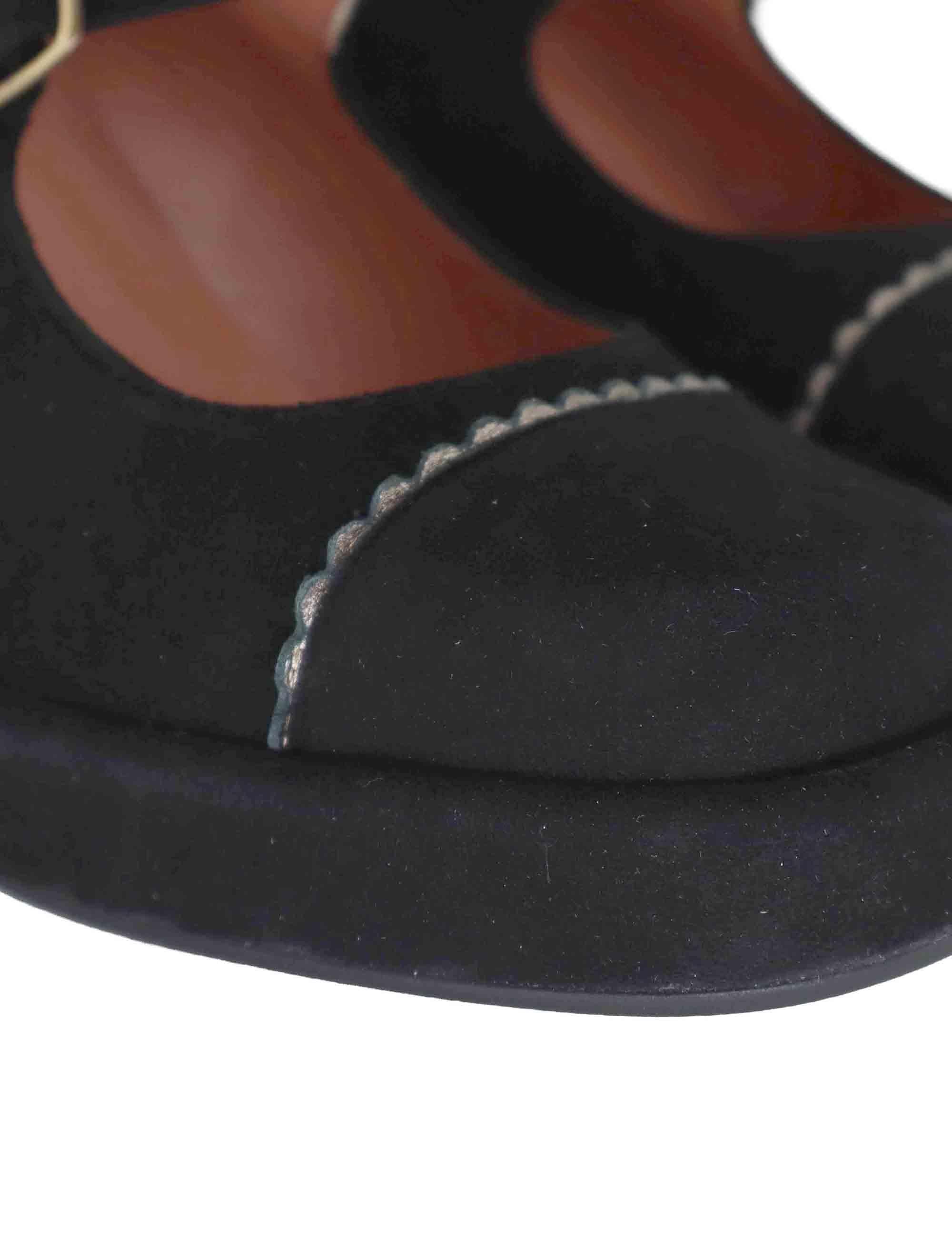 Decollete donna in camoscio nero con cinturino e tacco alto 9619Z 001 Les Venues 