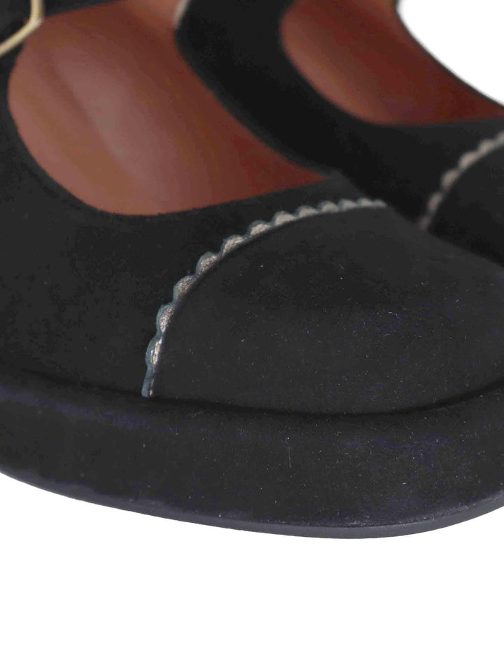 Decollete donna in camoscio nero con cinturino e tacco alto 9619Z 001 Les Venues 