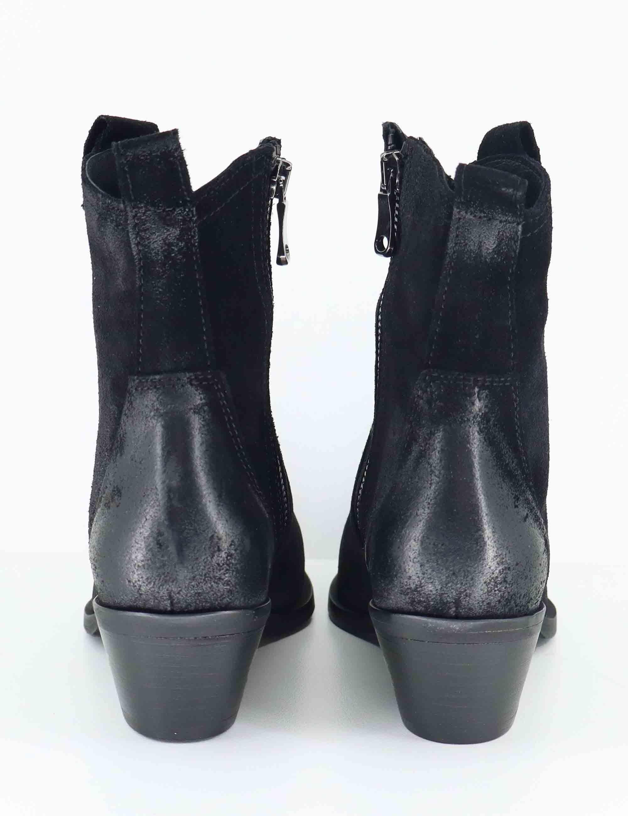 Stivaletti texani donna realizzati in crosta vintage nera e tacco messicano SPDX380 001 Spatarella 