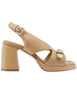 Beige leather women's sandals with high heel