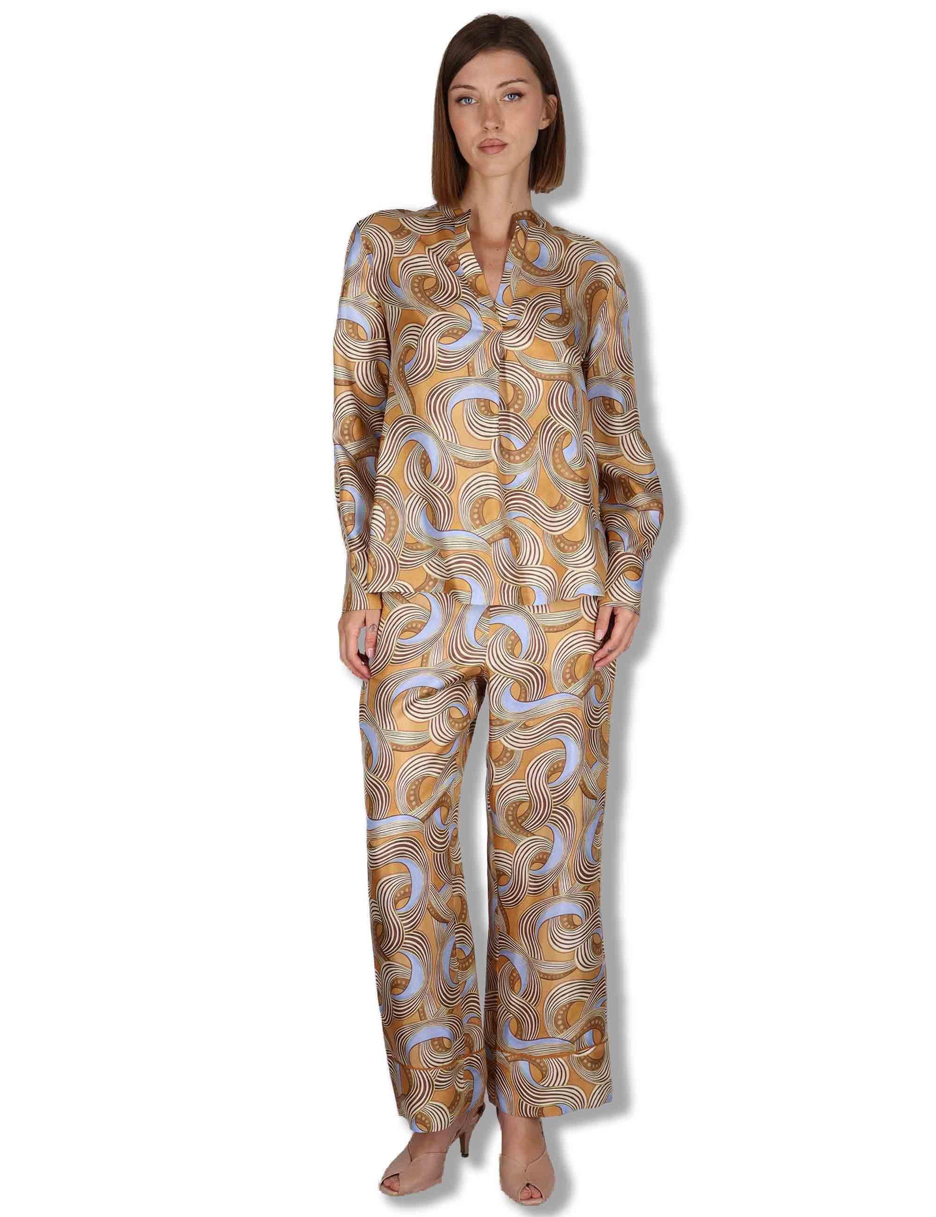 Camicie donna Collection Print in pura seta stampata azzurra e maniche lunghe JM103331027 A4164 Maliparmi 