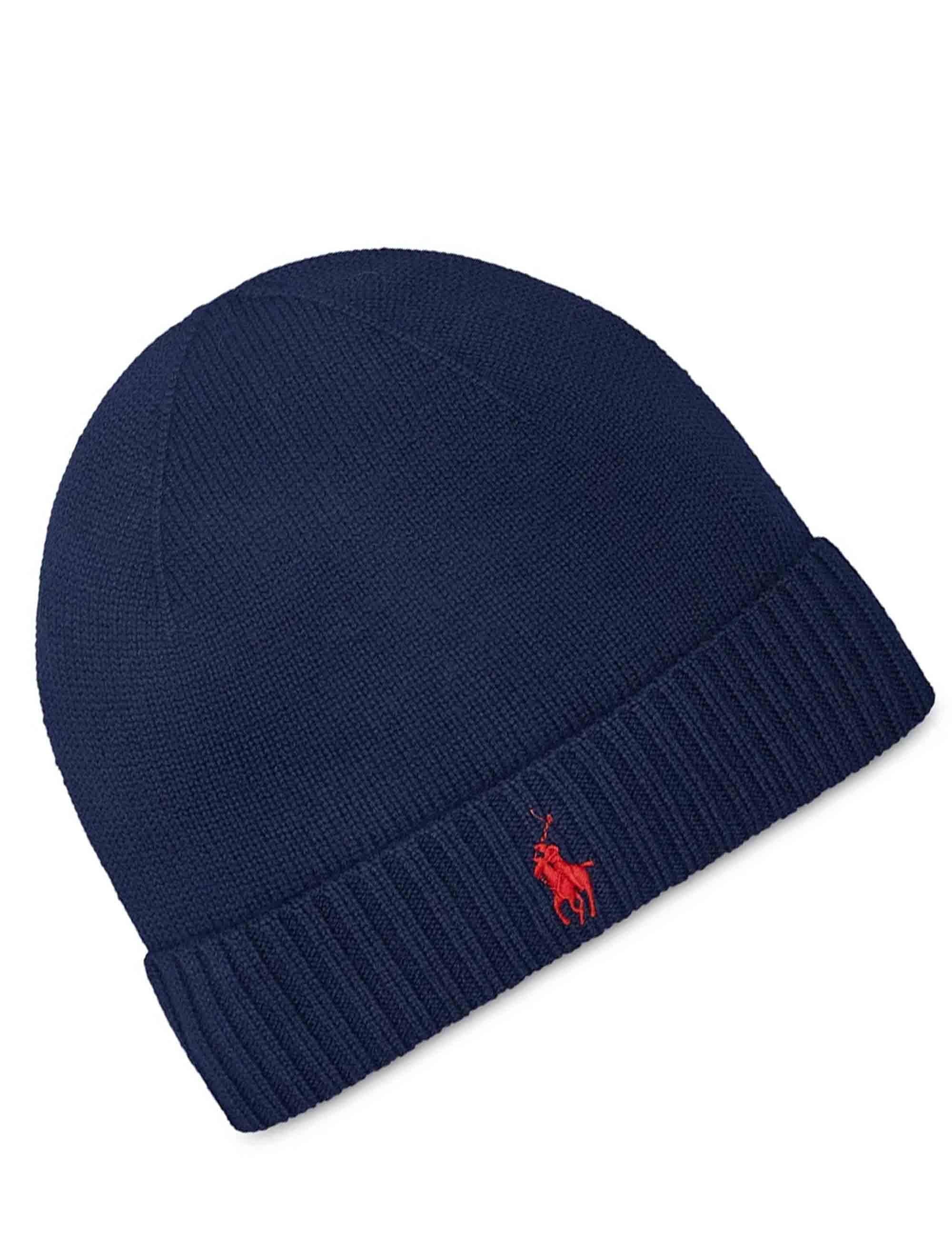 Cappelli in lana blu con logo cucito 710886137002 HUNTER NAVY Polo Ralph Lauren 