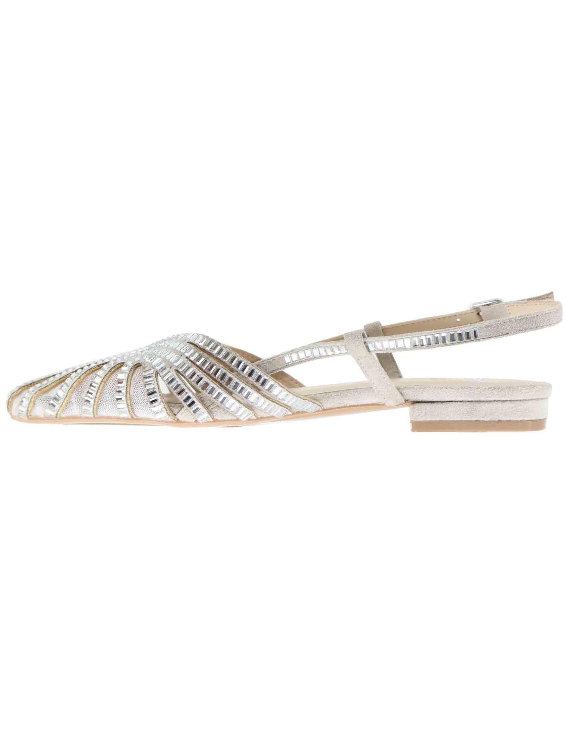 Slingback donna in tessuto argento con strass e tacco basso U470024418A0 D240G-99 Exe 