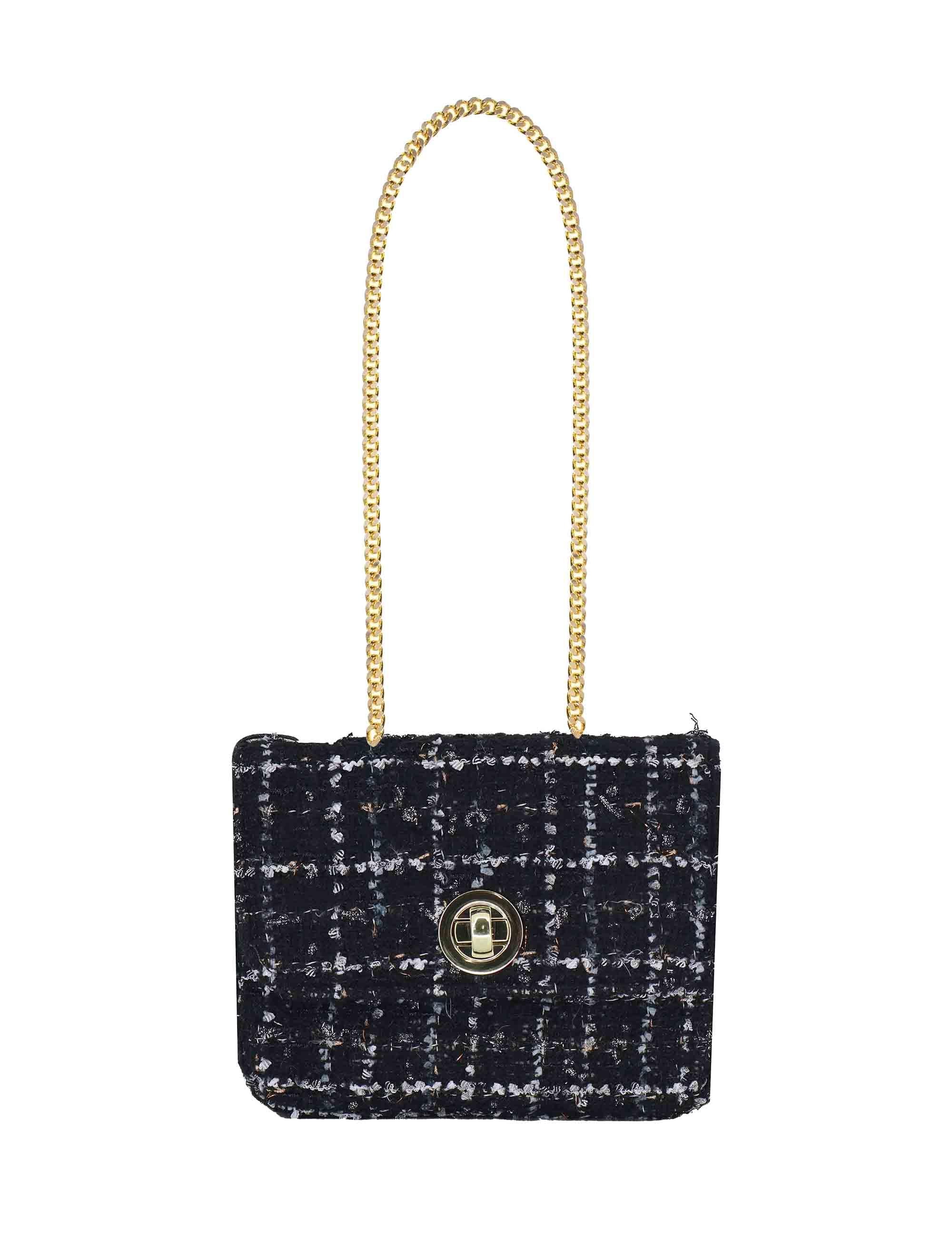 Pochette in Tessuto Nero Donna URIEL SISSI con Tracolla Oro