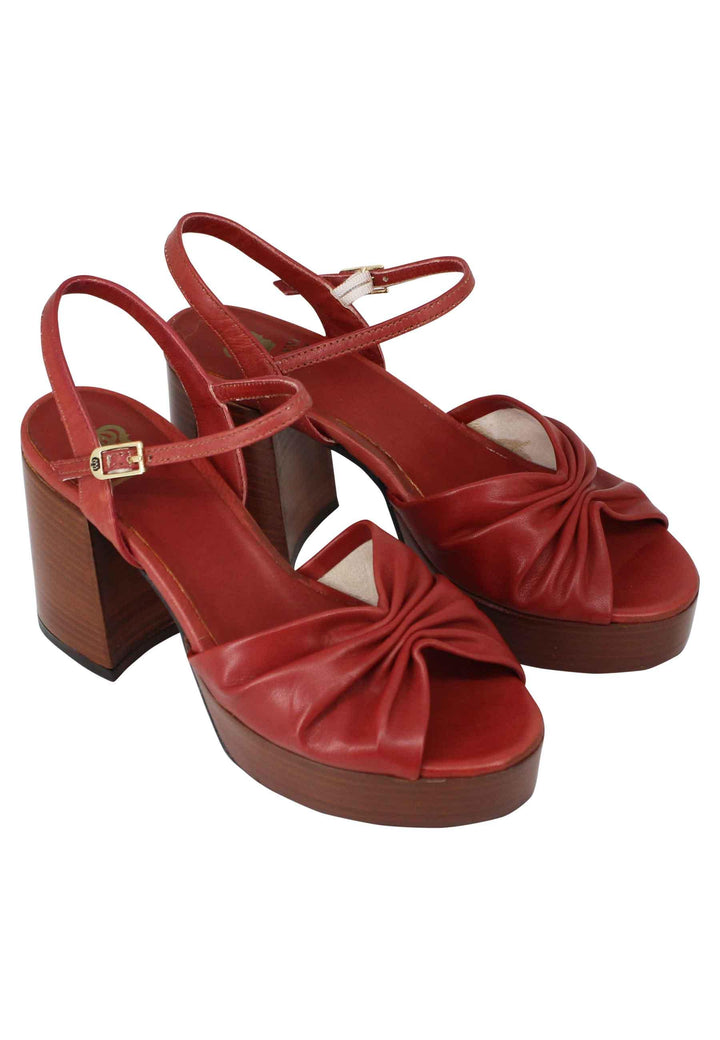 Sandali donna in pelle mattone con tacco e plateau in cuoio DS1648 034 L'Arianna 