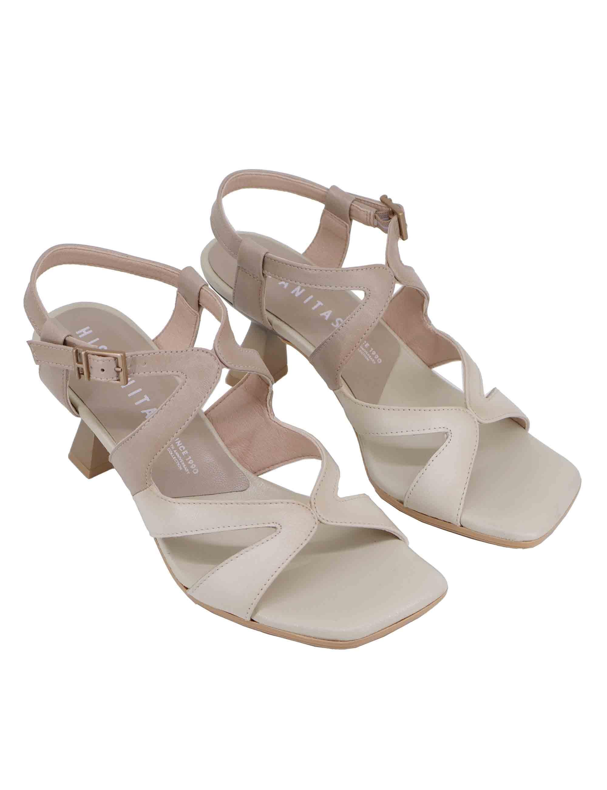 Sandali donna in pelle beige con tacco alto HV253879 C002 Hispanitas 