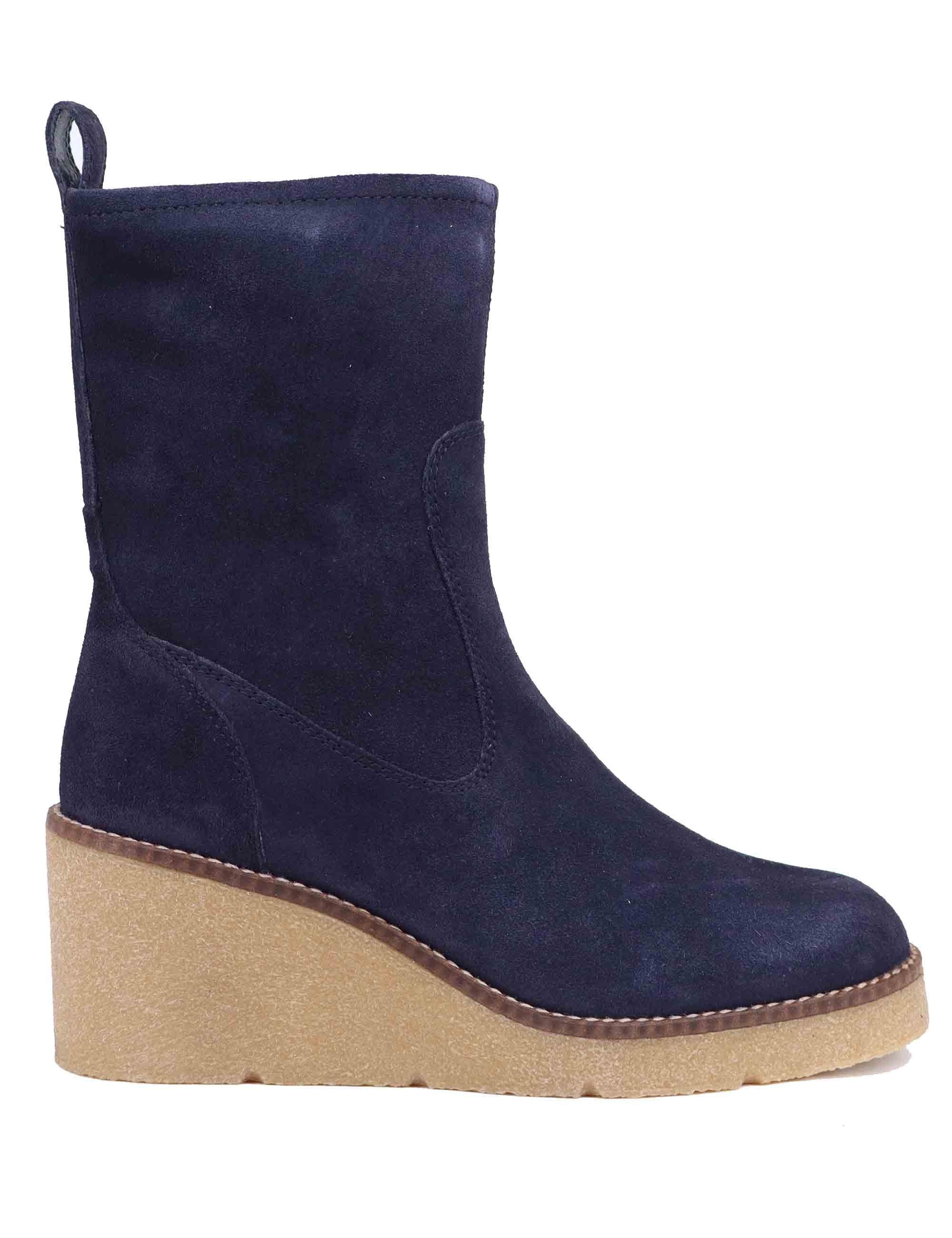 Stivaletti donna in camoscio blu con zeppa MISS BS NAVY_24 Unisa 