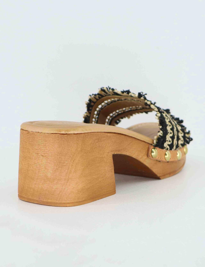 Sandali donna in rafia intrecciata beige con tacco in legno SR9234 001 Sandro Rosi 