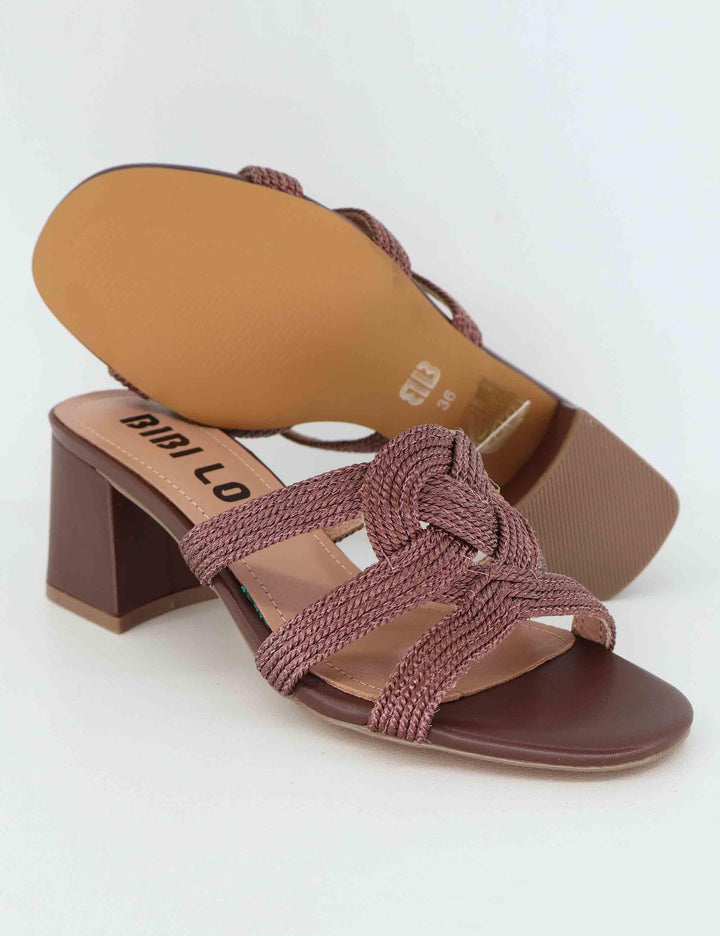 Sandali donna Alia in tessuto marrone con punta quadra 851Z94HG 028 Bibi Lou 