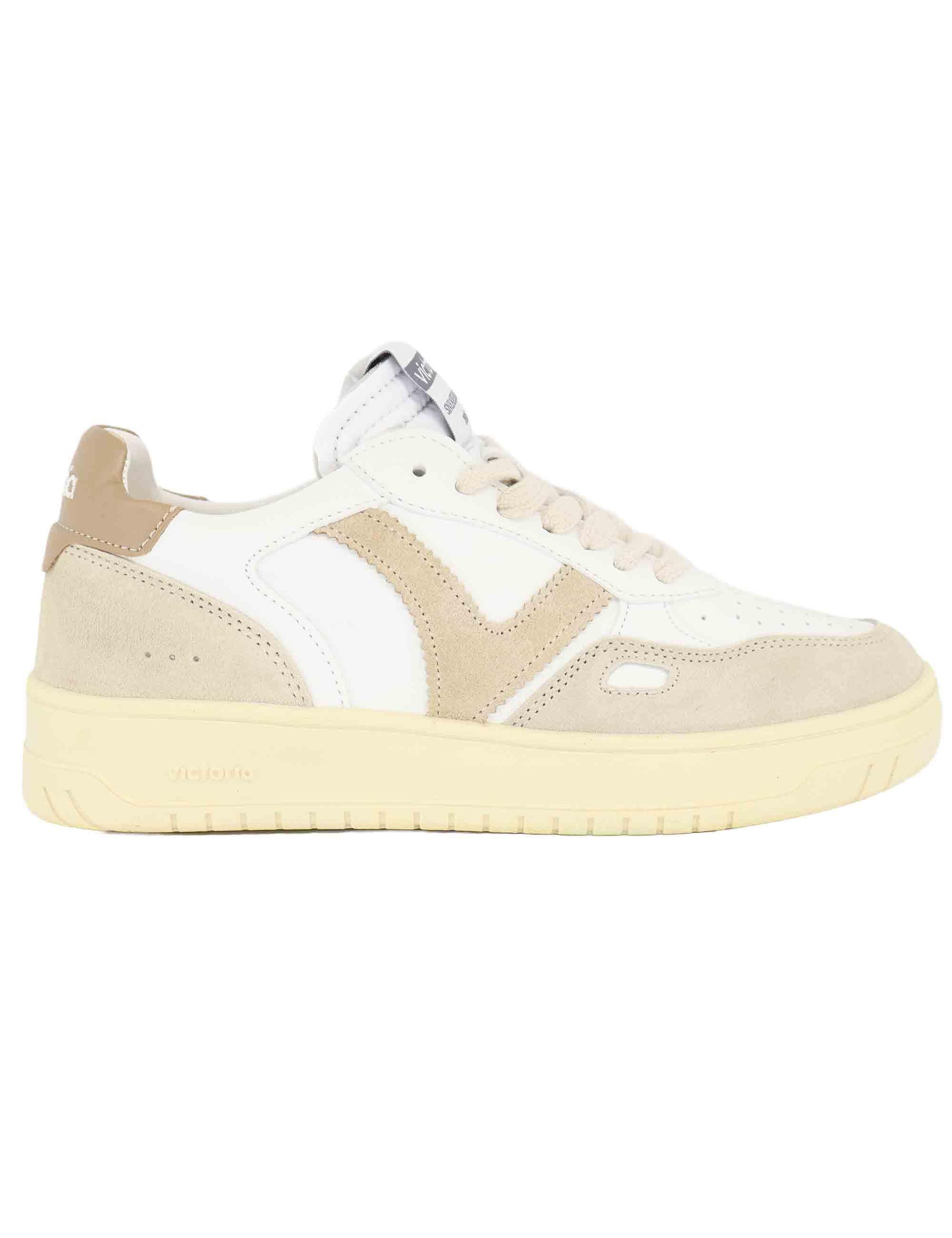 Sneakers donna in pelle bianca e camoscio beige 1257136 Beige Victoria 
