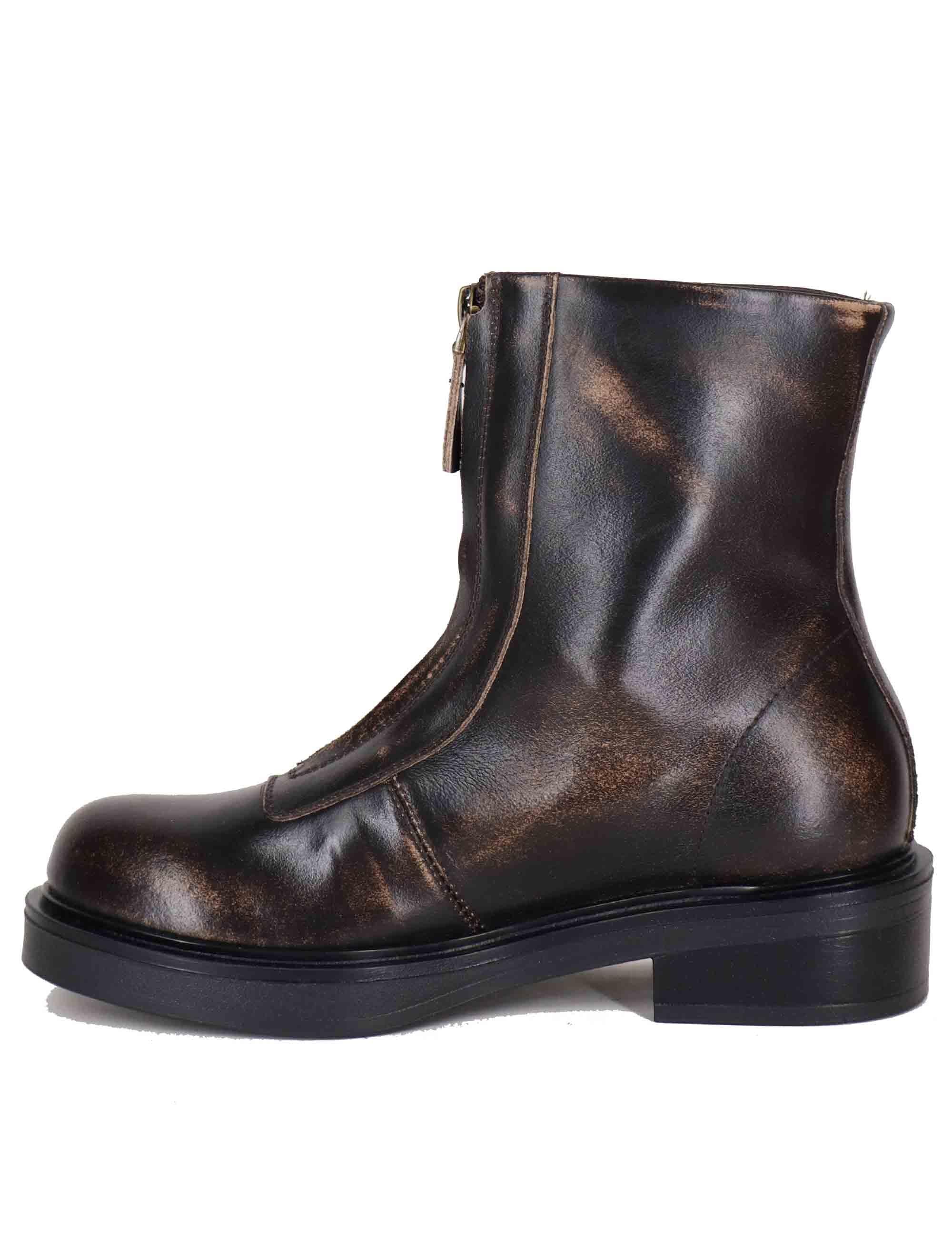 Stivaletti donna in pelle marrone con suola in gomma SPA7100 014 Spatarella 