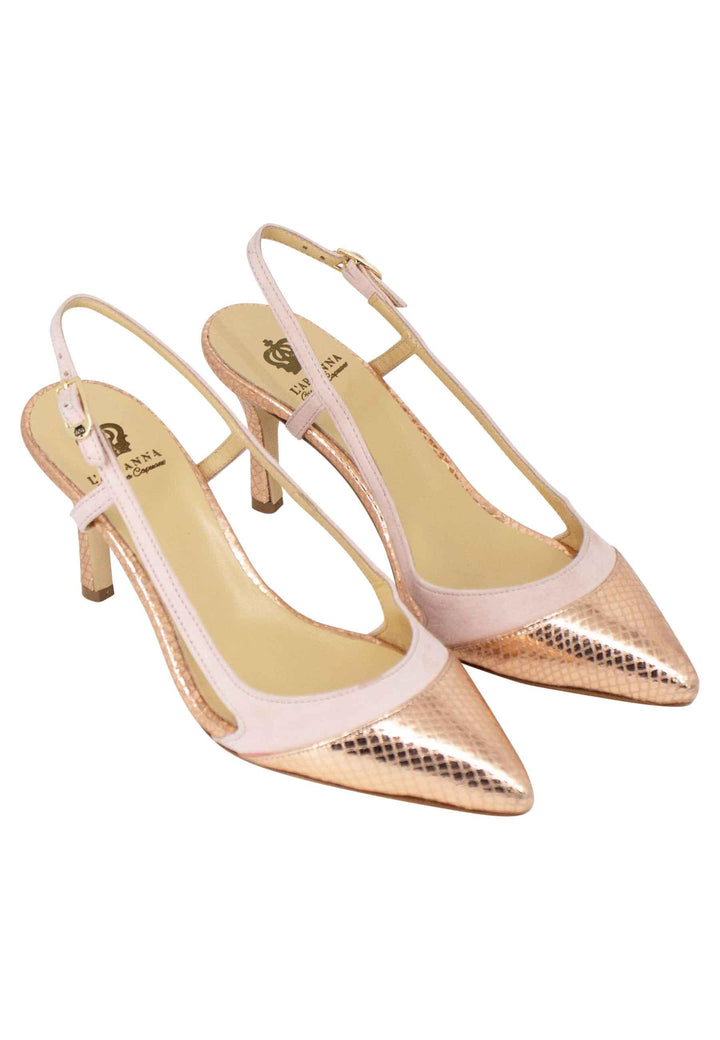 Decollete slingback donna in pelle e camoscio nude tacco alto CH1605 300 L'Arianna 