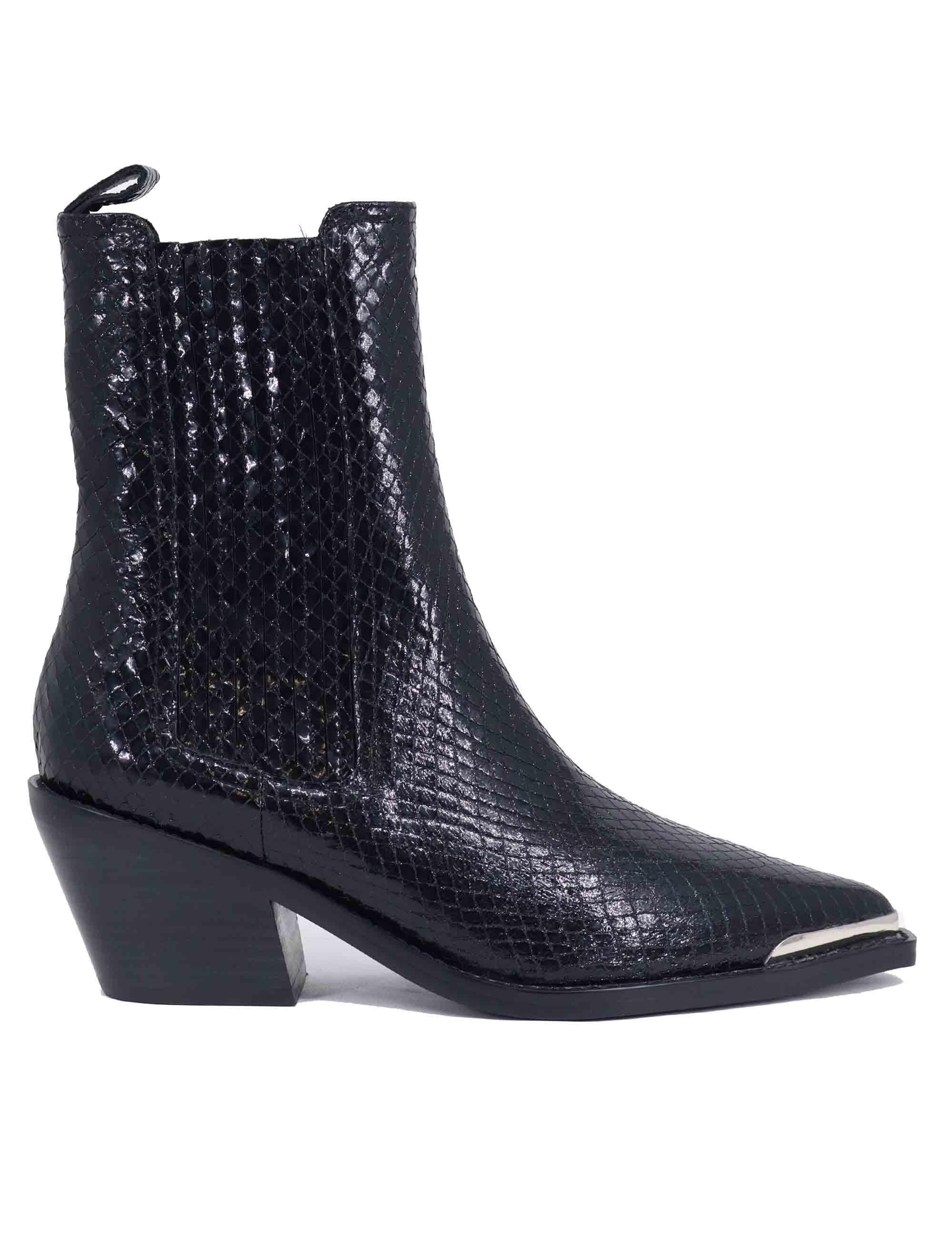 Texani donna in pelle stampata nera con puntale argento 185T49BK 03 Lola Cruz 