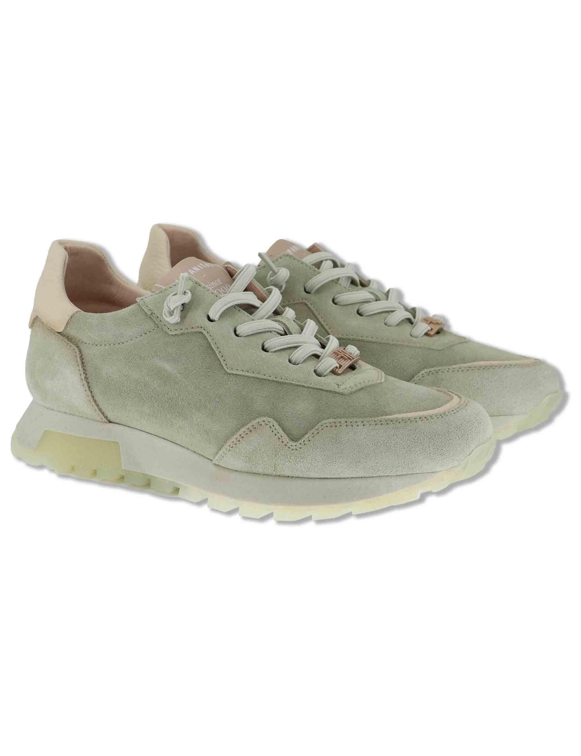 Sneakers donna in camsocio verde con riporti in pelle naturale HV264847 ALGA Hispanitas 