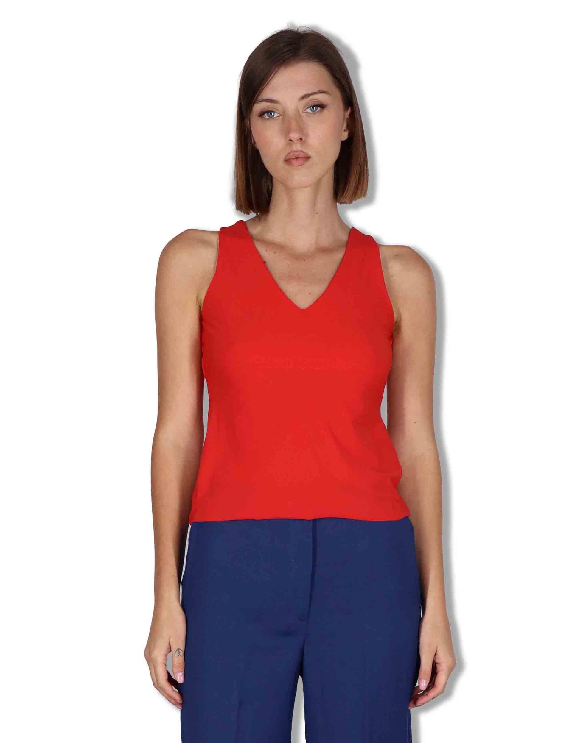 Top donna Soft Jersey in rosso con scollo a V e giromaniche JP556470210 30000 Maliparmi 