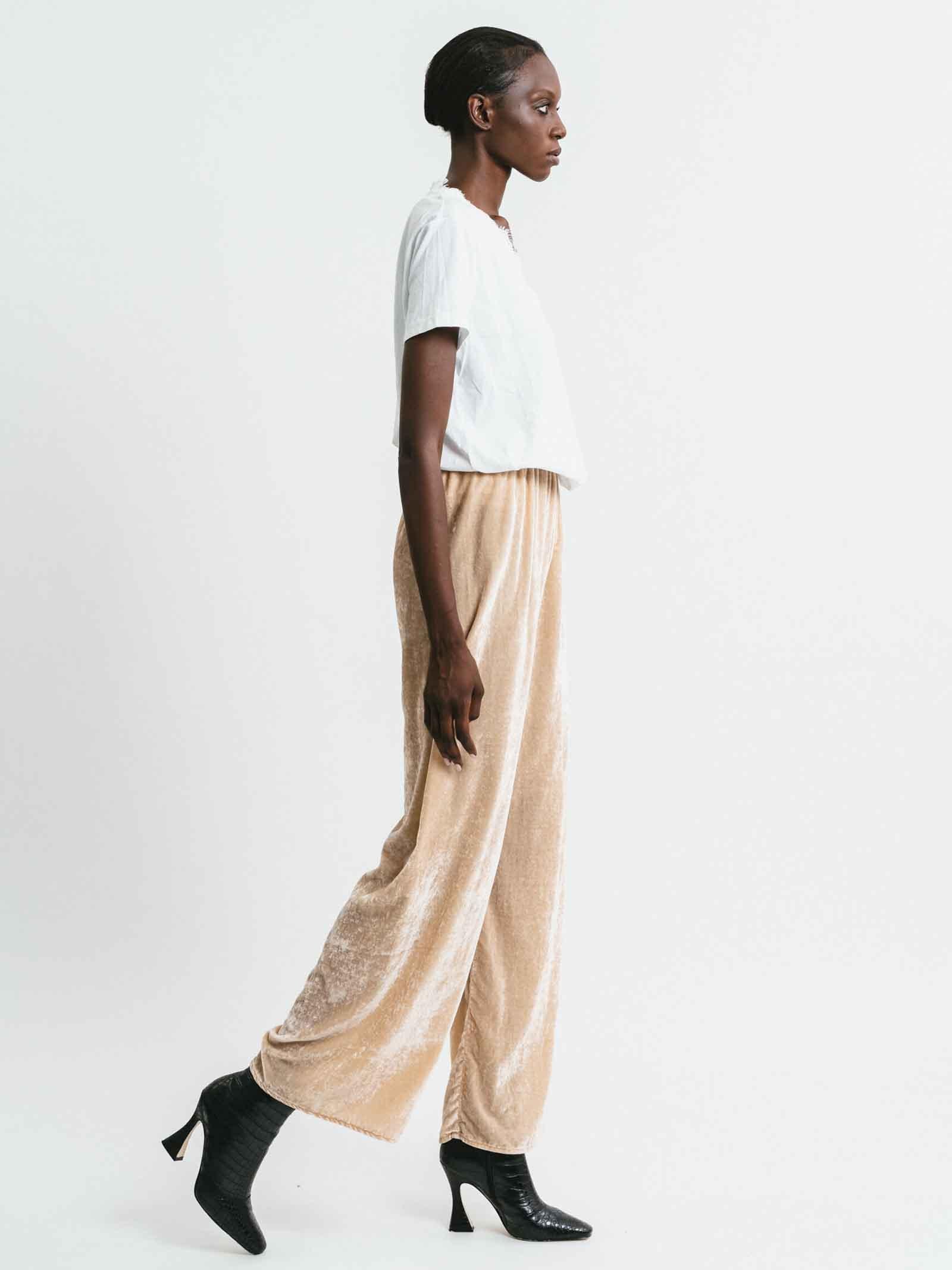 Abbigliamento Donna Pantalone Pink Memories in Velluto Beige con Elastico in Vita 11158 24 Pink Memories 