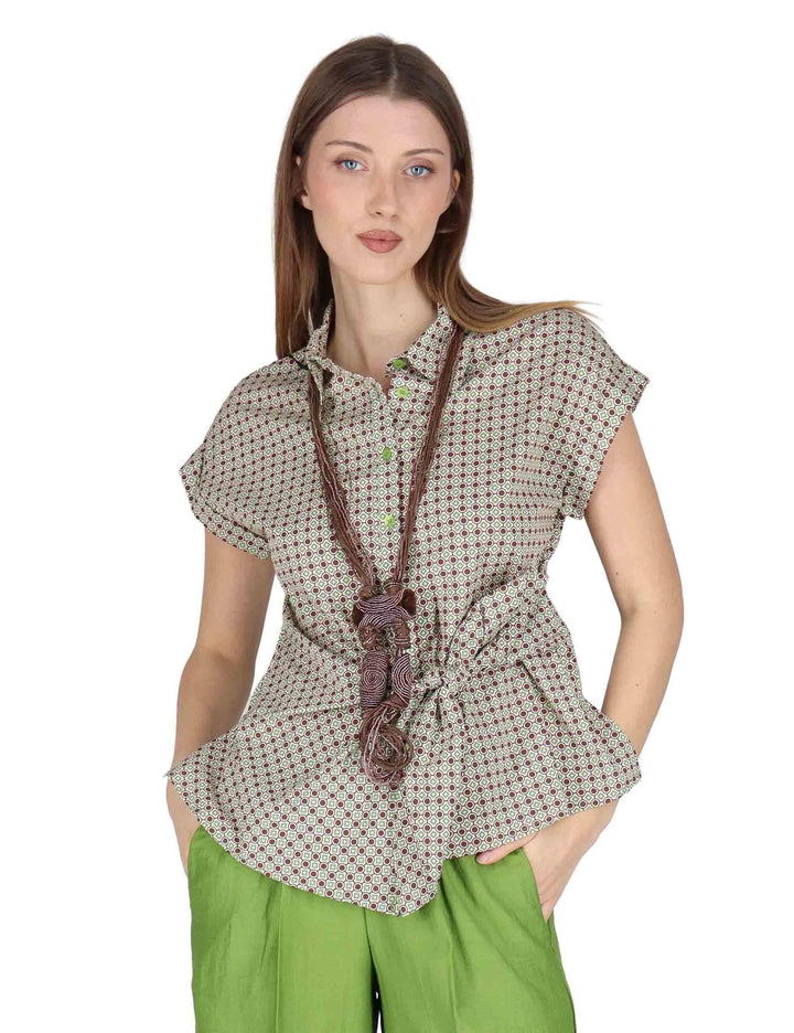 Camicie smanicate donna Knotted Shirt in cotone verde con cintura JABCM0001-F1385-1242 7046 Justmine 