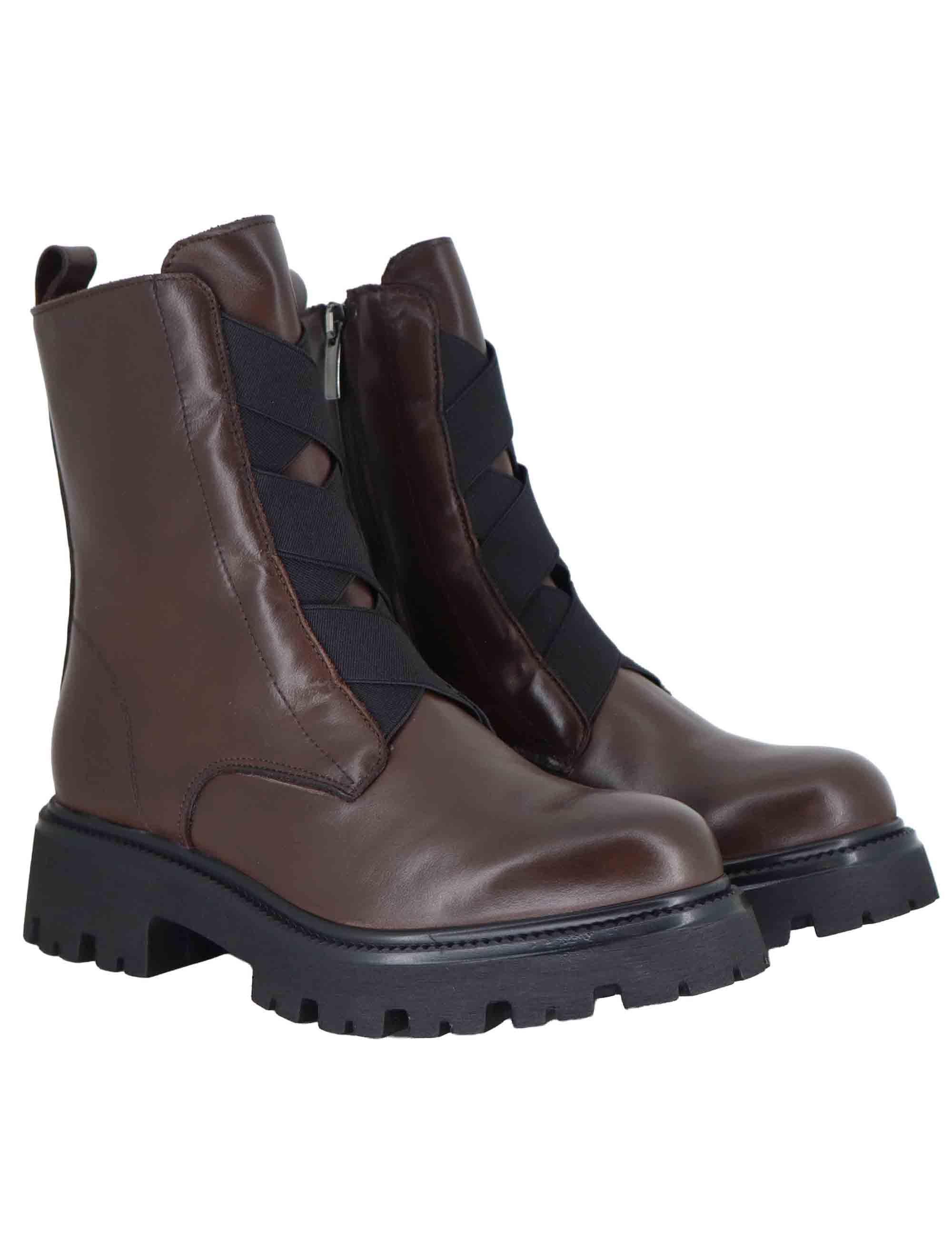 Stivaletti anfibi donna in pelle marrone con elastici e suola carrarmato GAIA 13 014 Tattoo 