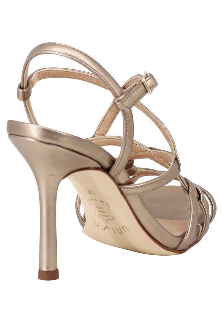 Sandali donna in pelle laminata bronzo con tacco alto e cinturino alla caviglia YULEN LMT MUMM Unisa 