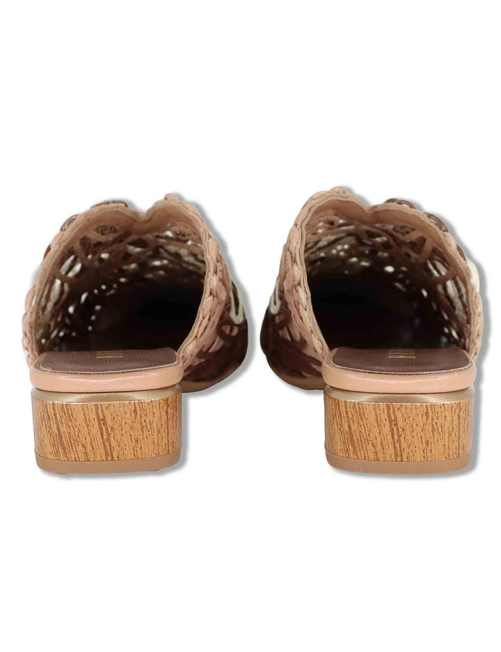 Mule donna in pelle marrone e naturale ricamato con tacco basso HV264840 NATURALES Hispanitas 