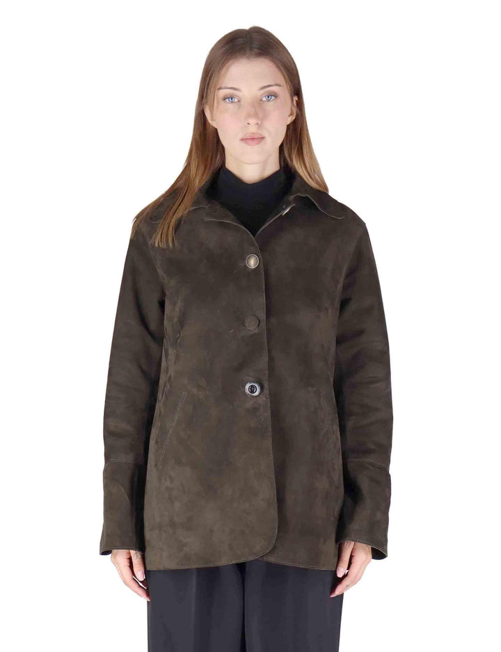 Giacche donna in camoscio verde con bottoni gioiello SP2427 018 Spatarella 