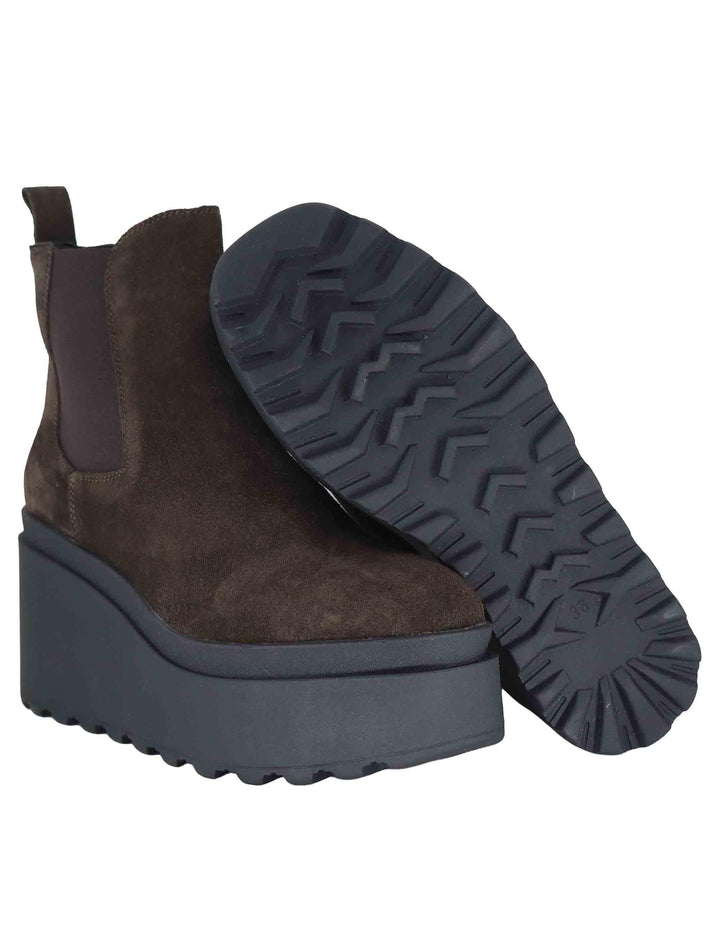 Stivaletti beatles donna in camoscio marrone con zeppa alta in gomma JOLLY 8 014 Tattoo 