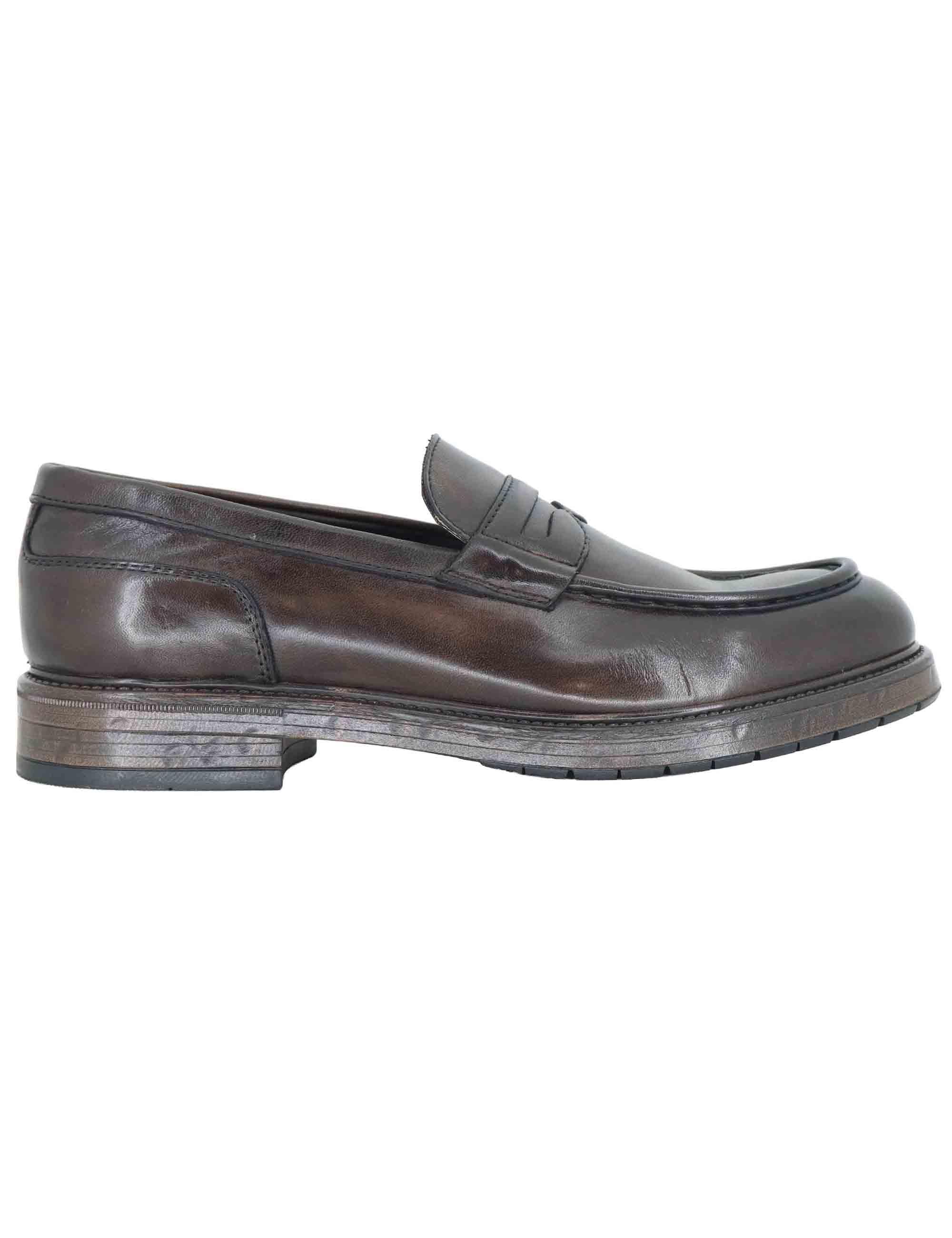 Mocassini uomo in pelle marrone con suola in gomma SPGB2070 014 Spatarella 