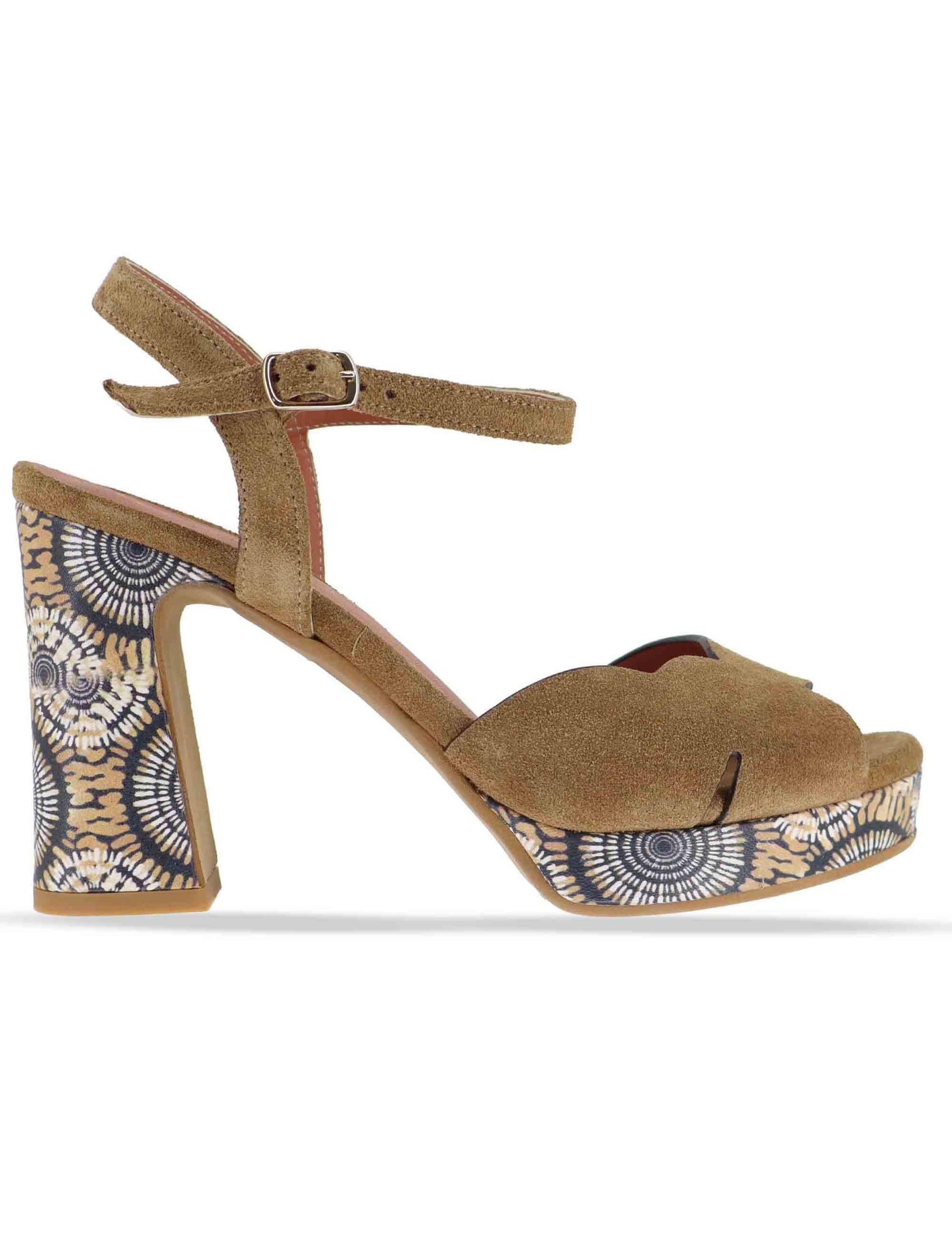 Sandali donna in camoscio taupe tacco alto e plateau con cinturino 6261K 032 Les Venues 