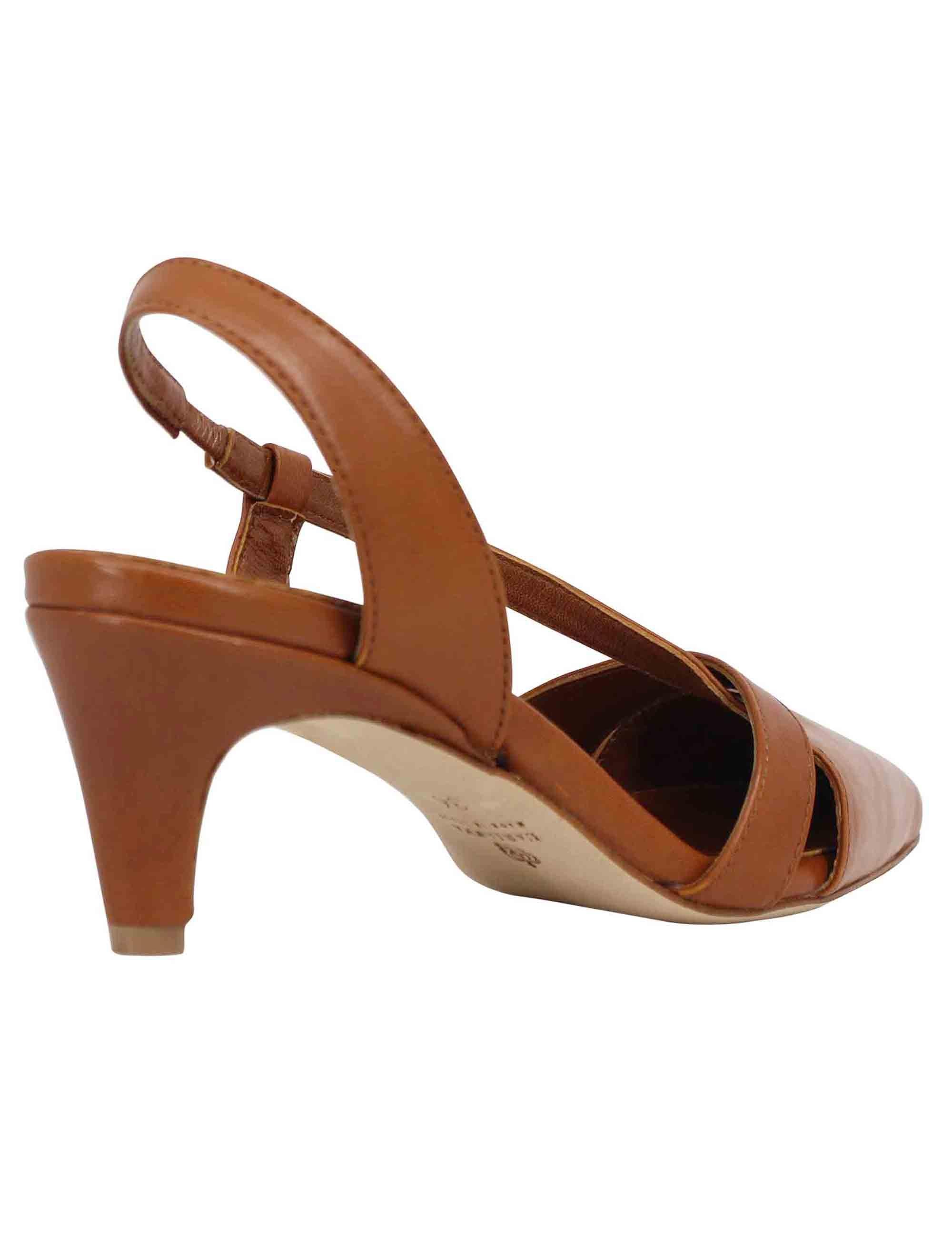 Decollete slingback donna in pelle cuoio con tacco basso CH1721 014 L'Arianna 