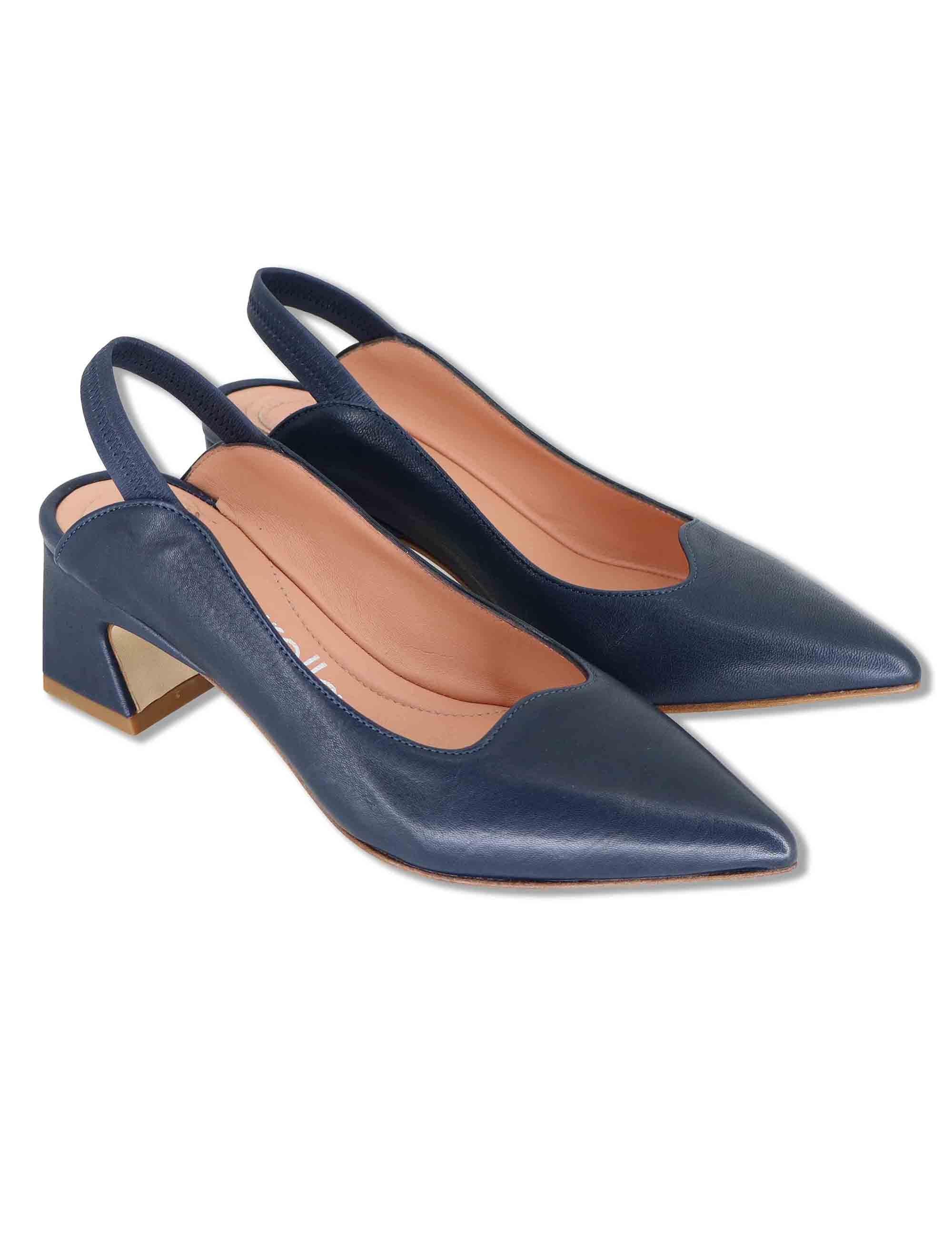 Décolletés slingback donna in pelle blu con cinturino elastico e tacco 5 cm SP2047 002 Spatarella 