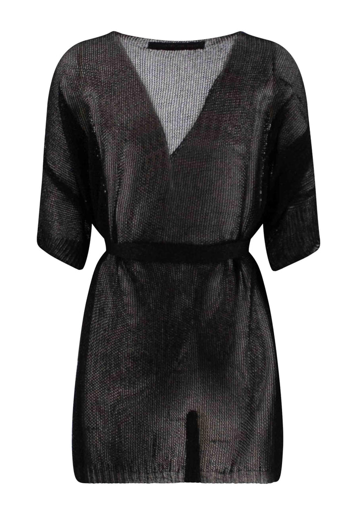 Cardigan over donna a kimono in lurex nero con cintura in tono 11434 02 Pink Memories 