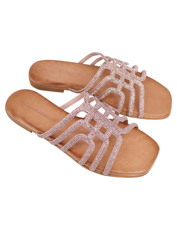 Sandali flat donna in strass rosa con sottopiede morbido S4100543162Q LINDOS6-1 Tsakiris Mallas 