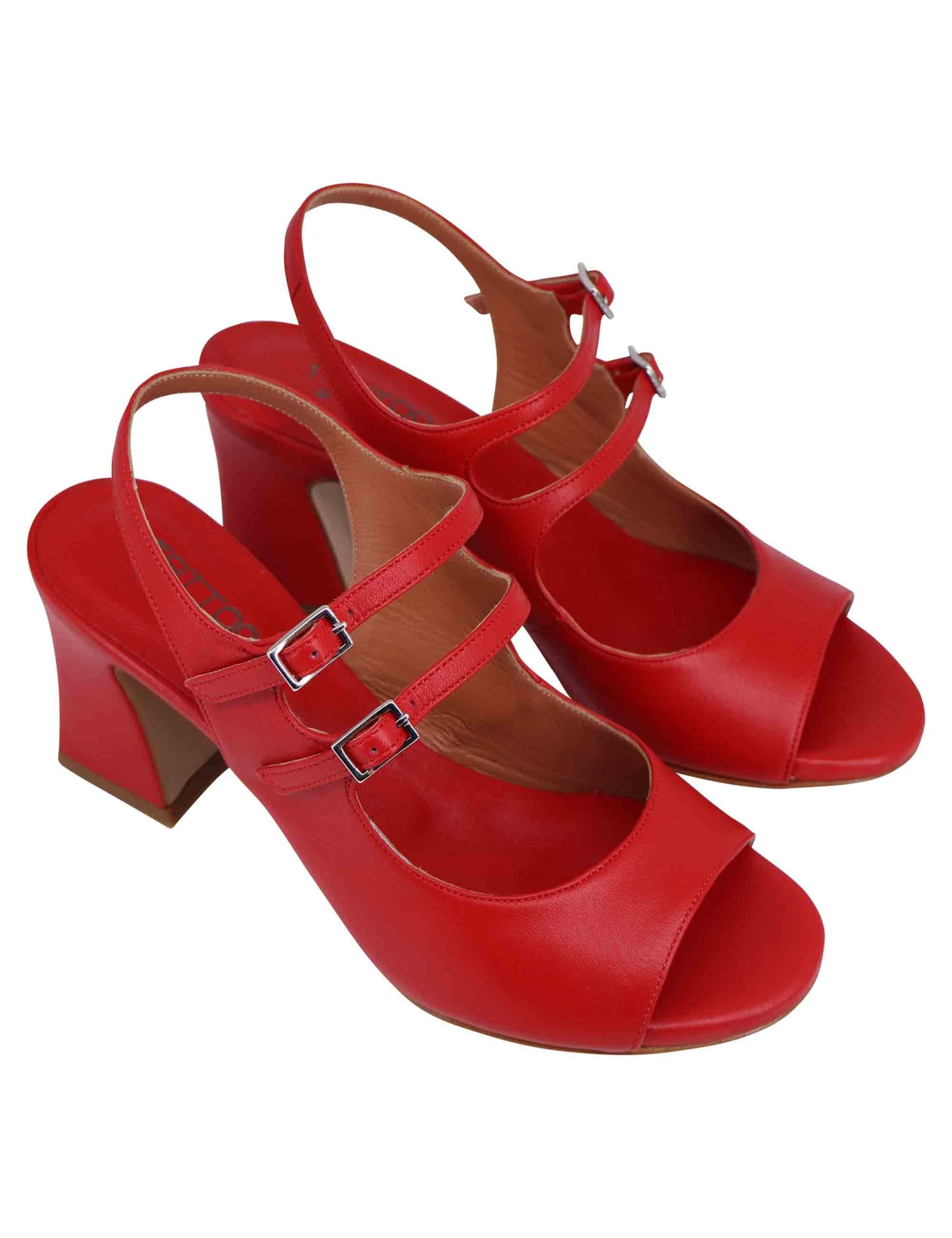 Sandali slingback donna in pelle rossa con cinturini punta tonda e tacco alto T1019 005 Tattoo 