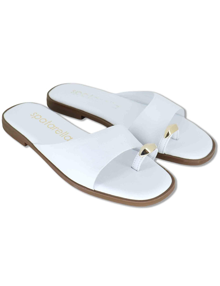 Sandali bassi donna infradito in pelle bianca con anello SP262050 002 Spatarella 