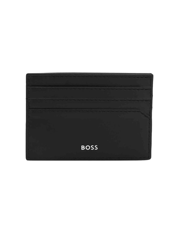 Portatessere uomo in pelle nera con marchio in argento HBPU00016M 001 Hugo Boss 