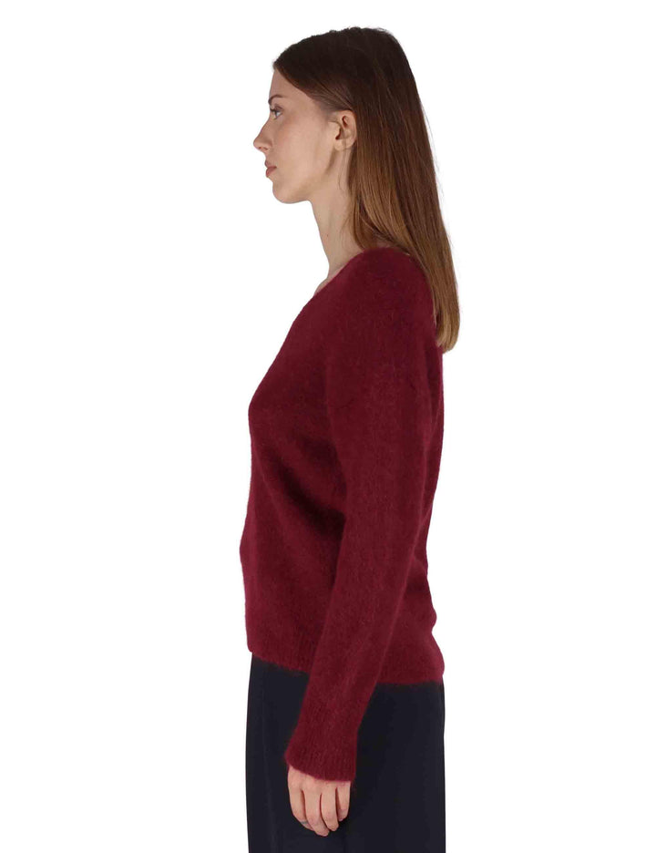 Maglioni donna in lana alpaca bordeaux con ampio scollo a V JABMF0025-G074 4280 Justmine 