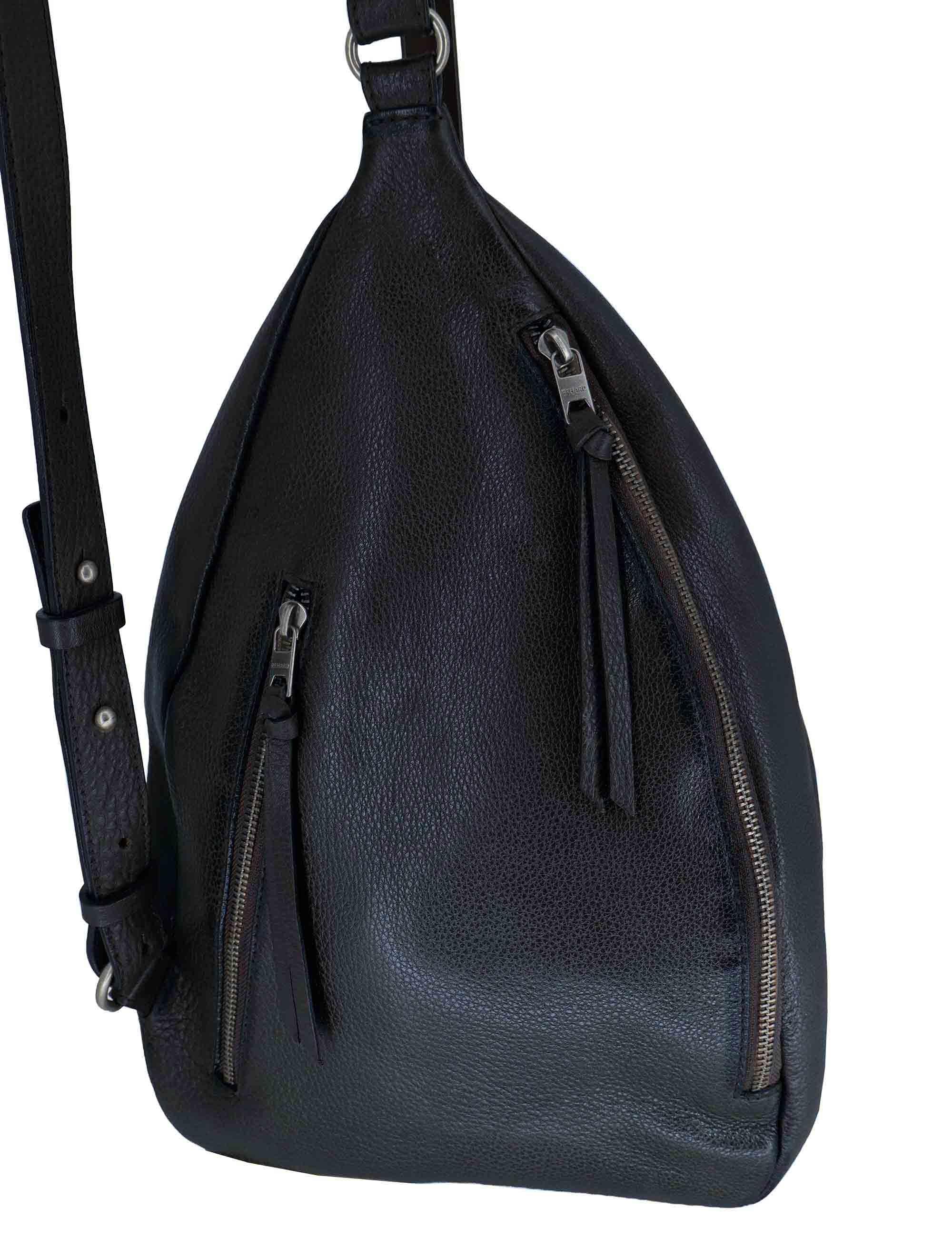 Zaini monospalla donna in pelle nera con tracolla regolabile e vano porta oggetti RBS1505 047 Rehard 