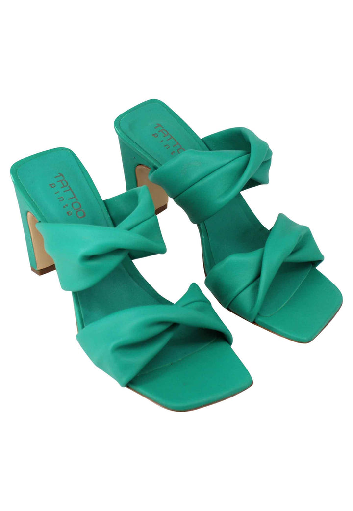 Sandali donna in pelle verde a doppia fascia con tacco alto e punta quadra SR 01 025 Tattoo 