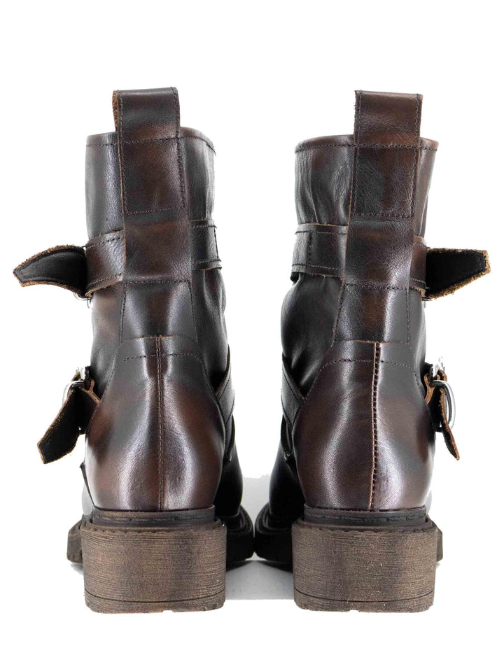 Stivaletti donna in pelle marrone con doppi conturini e fibbie SPMA2138 014 Spatarella 