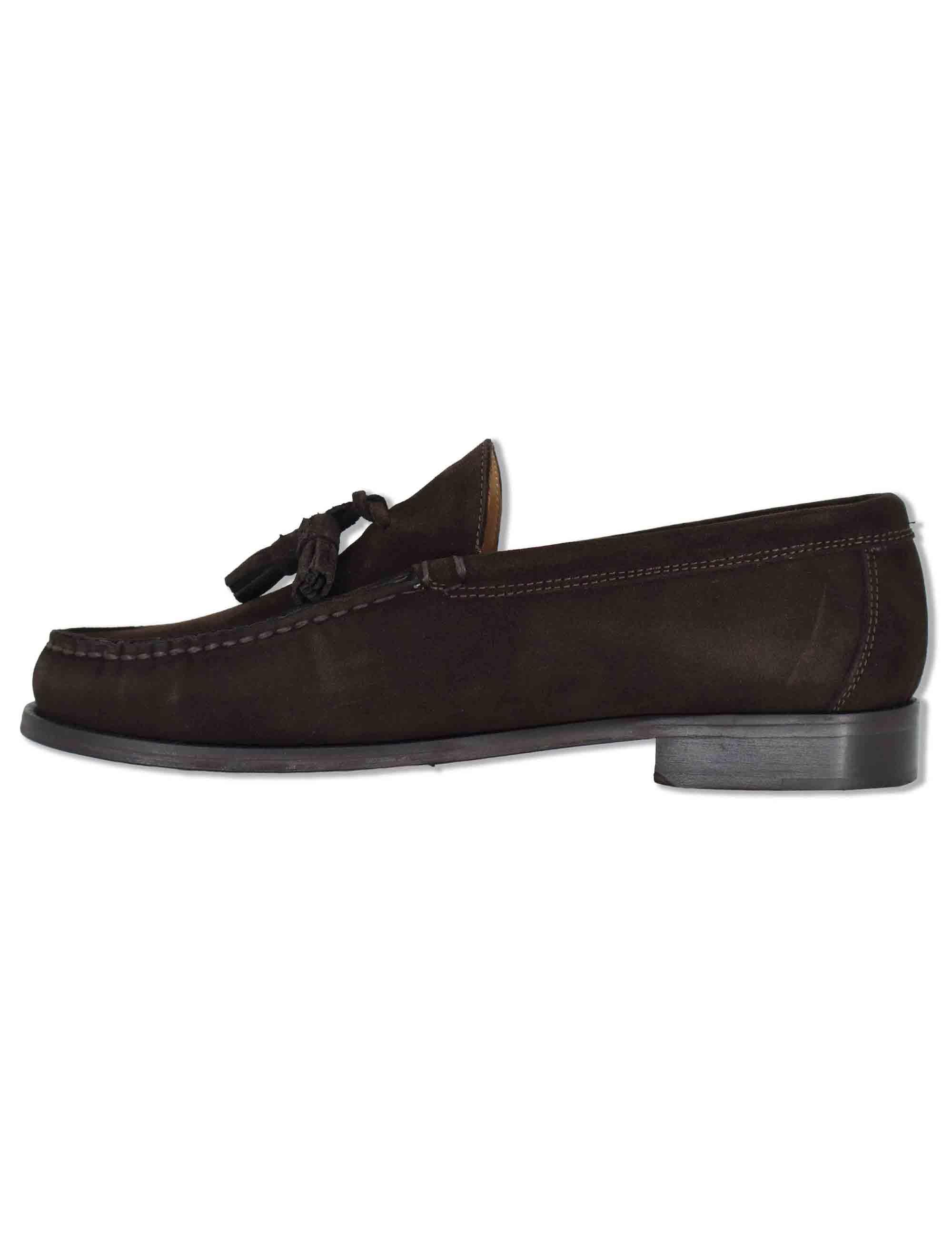 Mocassini uomo in camoscio marrone con nappine e suola in cuoio cucita SPSBG1020 014 Spatarella 