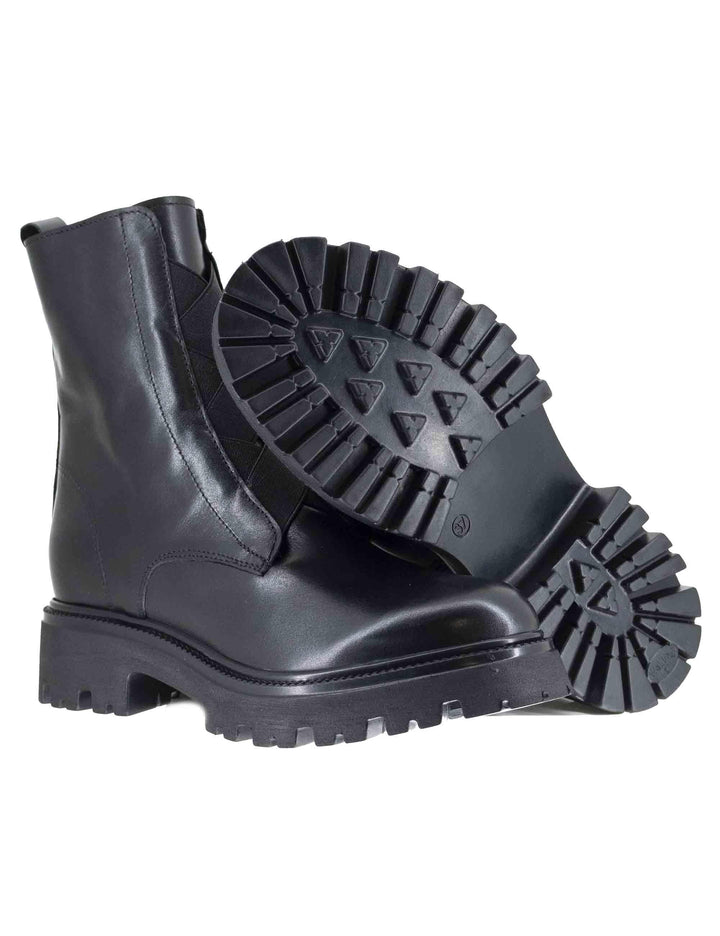 Stivaletti anfibi donna in pelle nera con elastici e suola carrarmato GAIA 13 001 Tattoo 