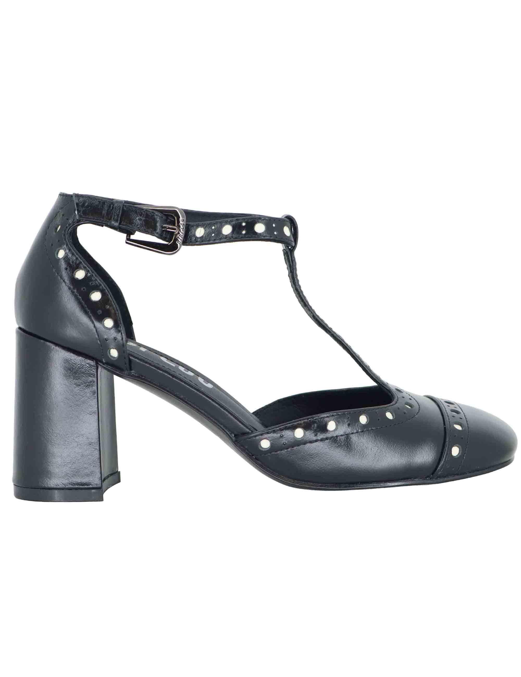 Mary Jane donna in pelle nera con impunture e cinturino regolabile 589Z12VK 03 Bibi Lou 