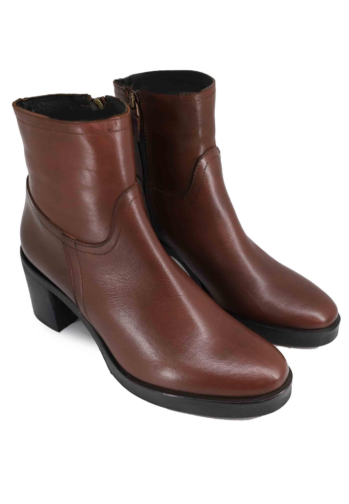 Stivaletti donna in pelle marrone con tacco e suola in gomma SPTR951 012 Spatarella 